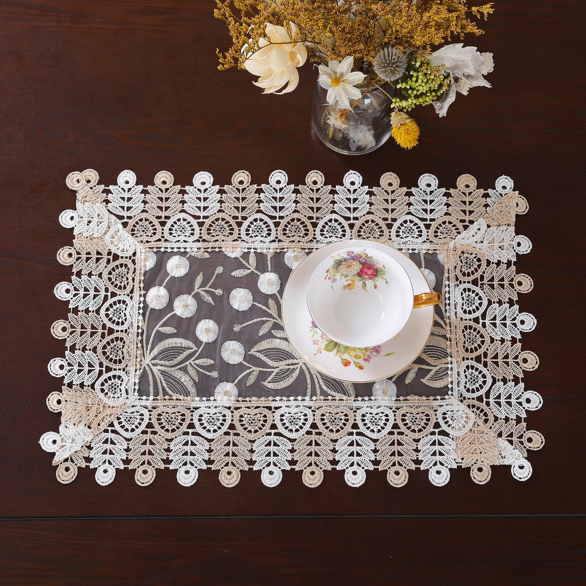 Lace Placemats - Elegant Embroidered Table Decor -2 Lace Placemats - Elegant Embroidered Table Decor -2