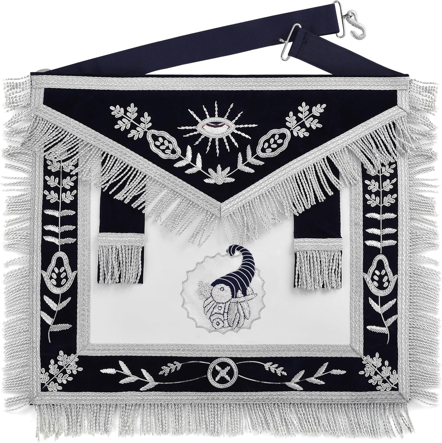 BRICKS MASONS Officers Blue Lodge Officer Apron Set - Navy Velvet Machine Embroidery (Set of 14)