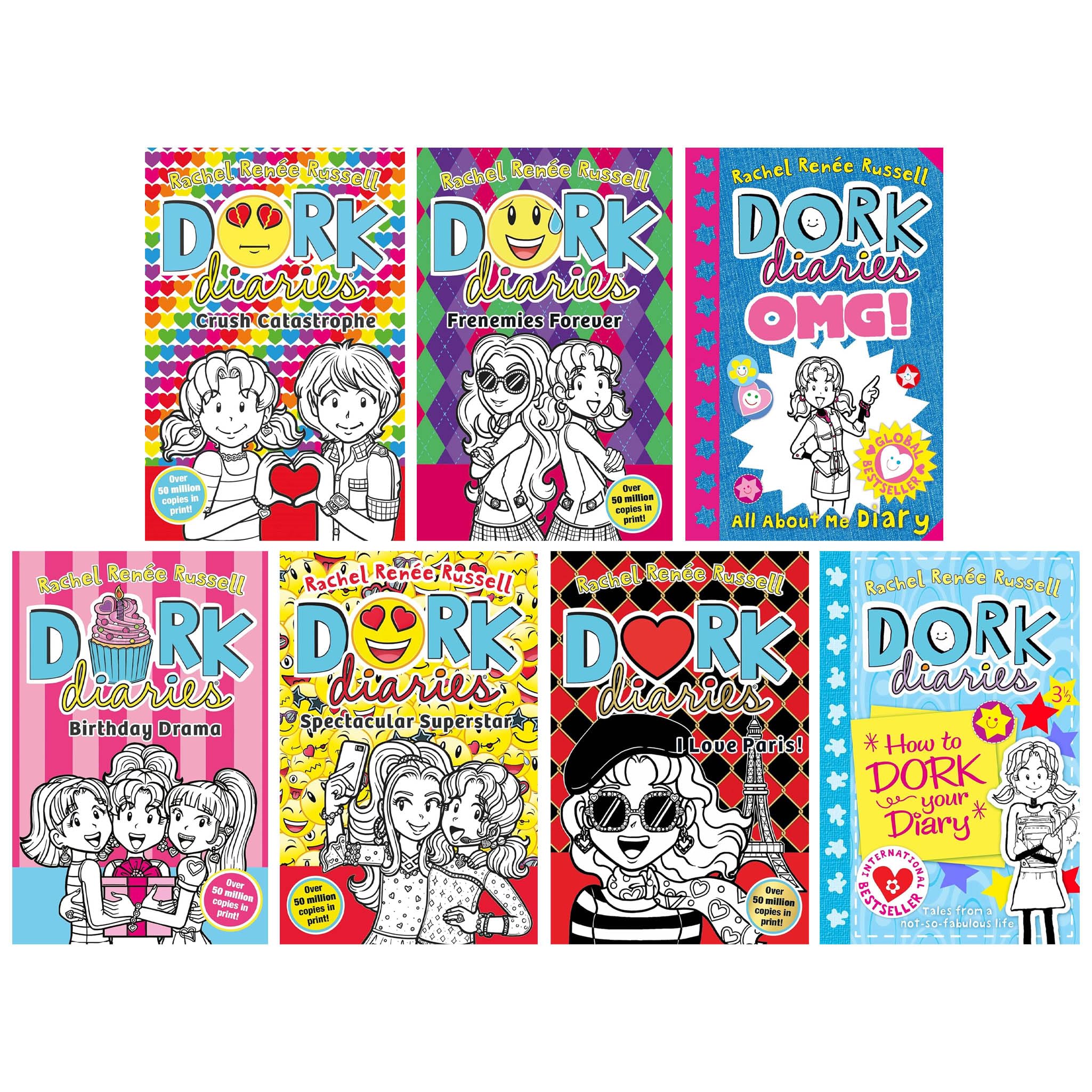 Dork Diaries Series Vol 11-17 Collection 7 Books Set (Frenemies Forever, Crush Catastrophe, Birthday Drama, Spectacular Superstar, I Love Paris, How to Dork Your Diary & All About Me Diary)