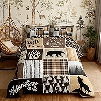 Vista 33 de Juego de edredón Deer Bear para niños tamaño completo, juego de ropa de cama rústica de aventura de caza para decoración de habitación de niños