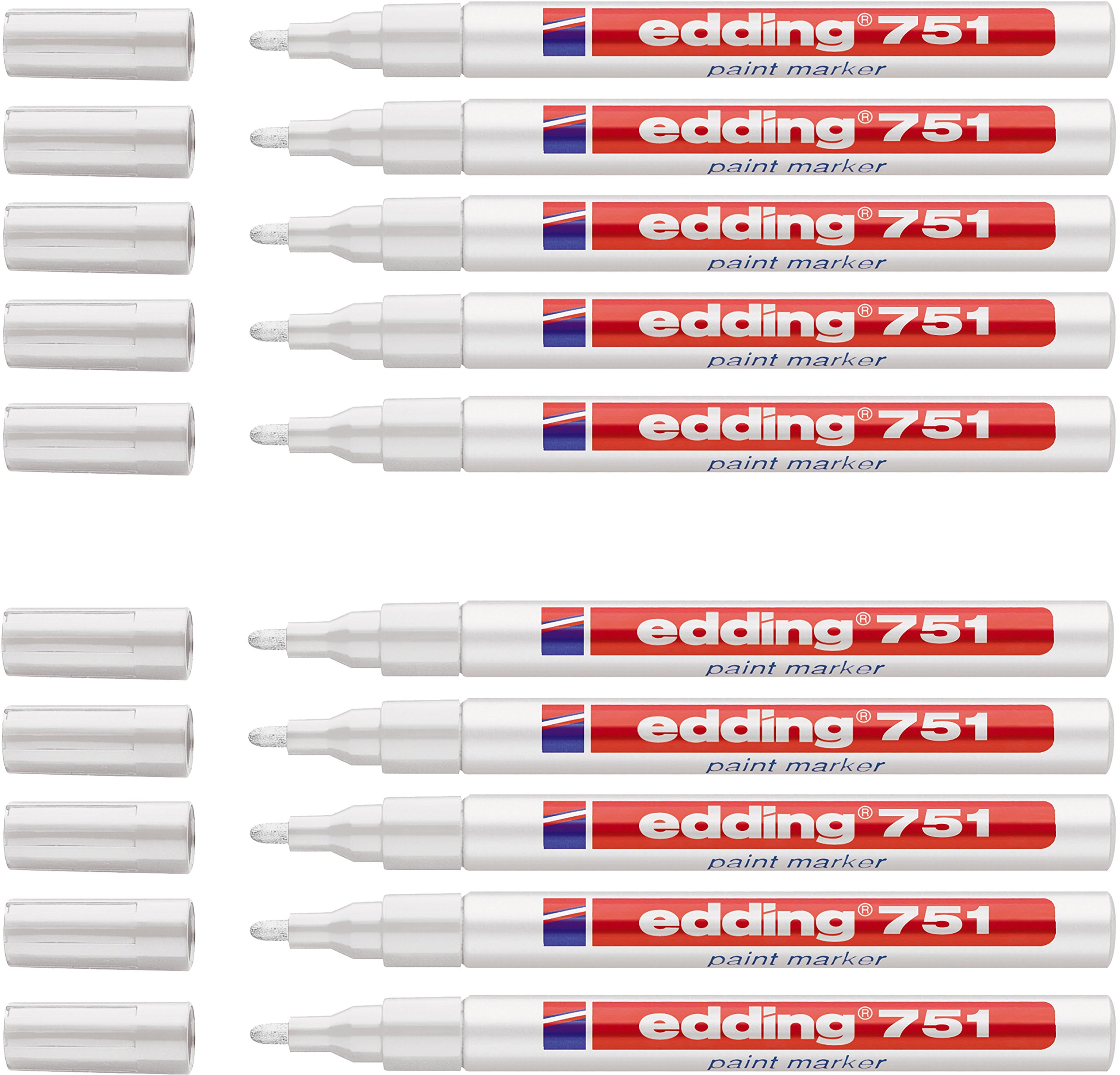 Edding Glanz-Lack-Marker - Rundspitze - Kreatives Gestalten von fast allen Oberflächen (z.B. Glas, Karton, dunkles Papier, Keramik, Stein) (1 - 2 mm, weiß, 10)