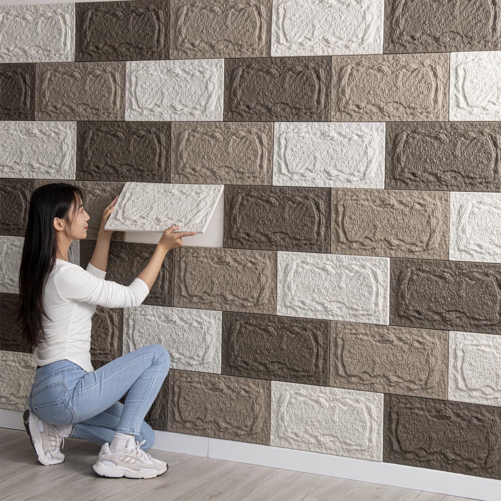10 Piezas Paneles de Pared 3D con Aspecto de Piedra, 45 x 25cm PVC Paneles Decorativos para Pared interiores y exterior, Paneles Acústicos 3D, Revestimiento de Pared (Blanco)
