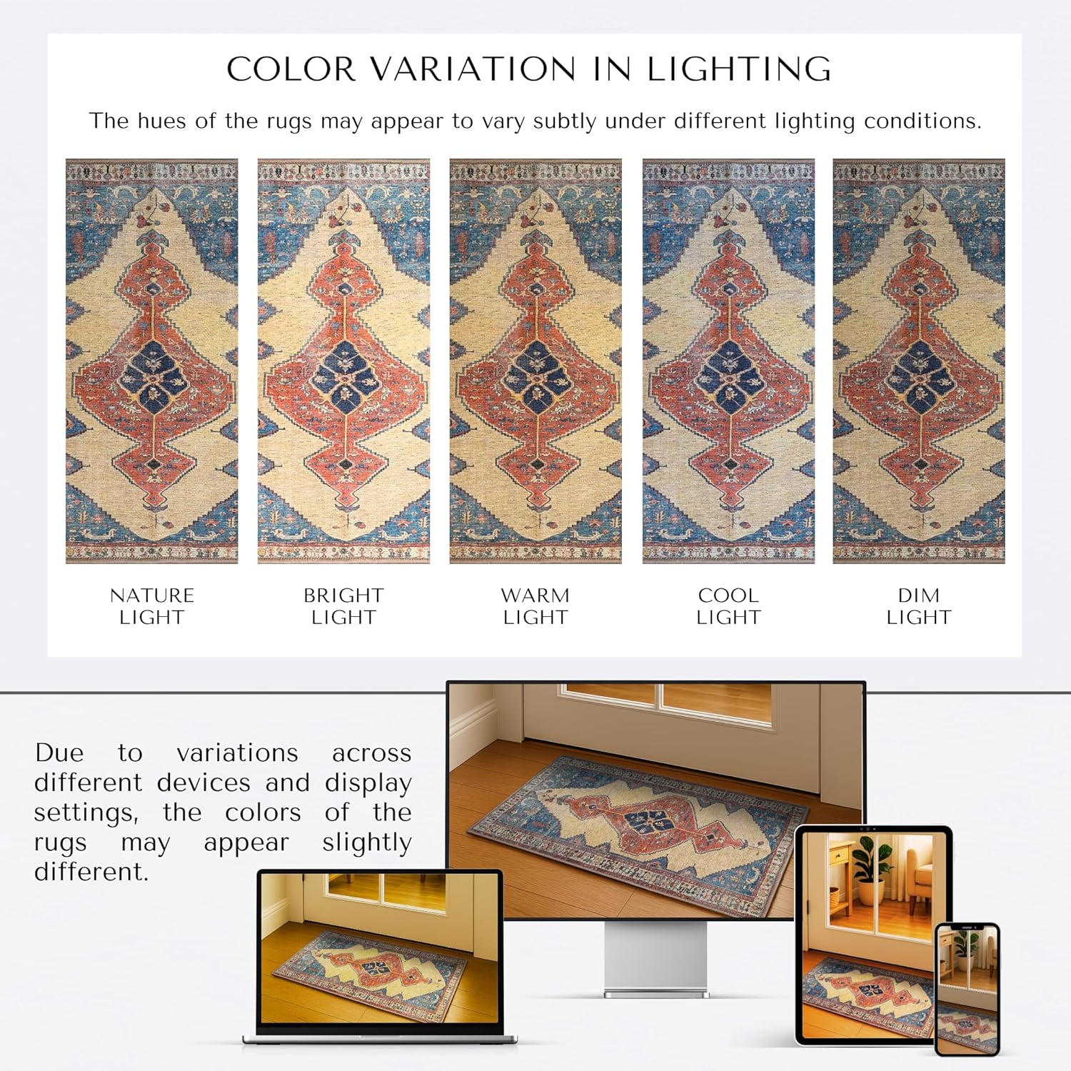 Boho Turkish Rug 2'5"x5' – Washable Vintage Small Rug for Kitchen, Entryway, Bathroom, Bedroom – Non-Slip, Foldable Area Rug for Indoor Use