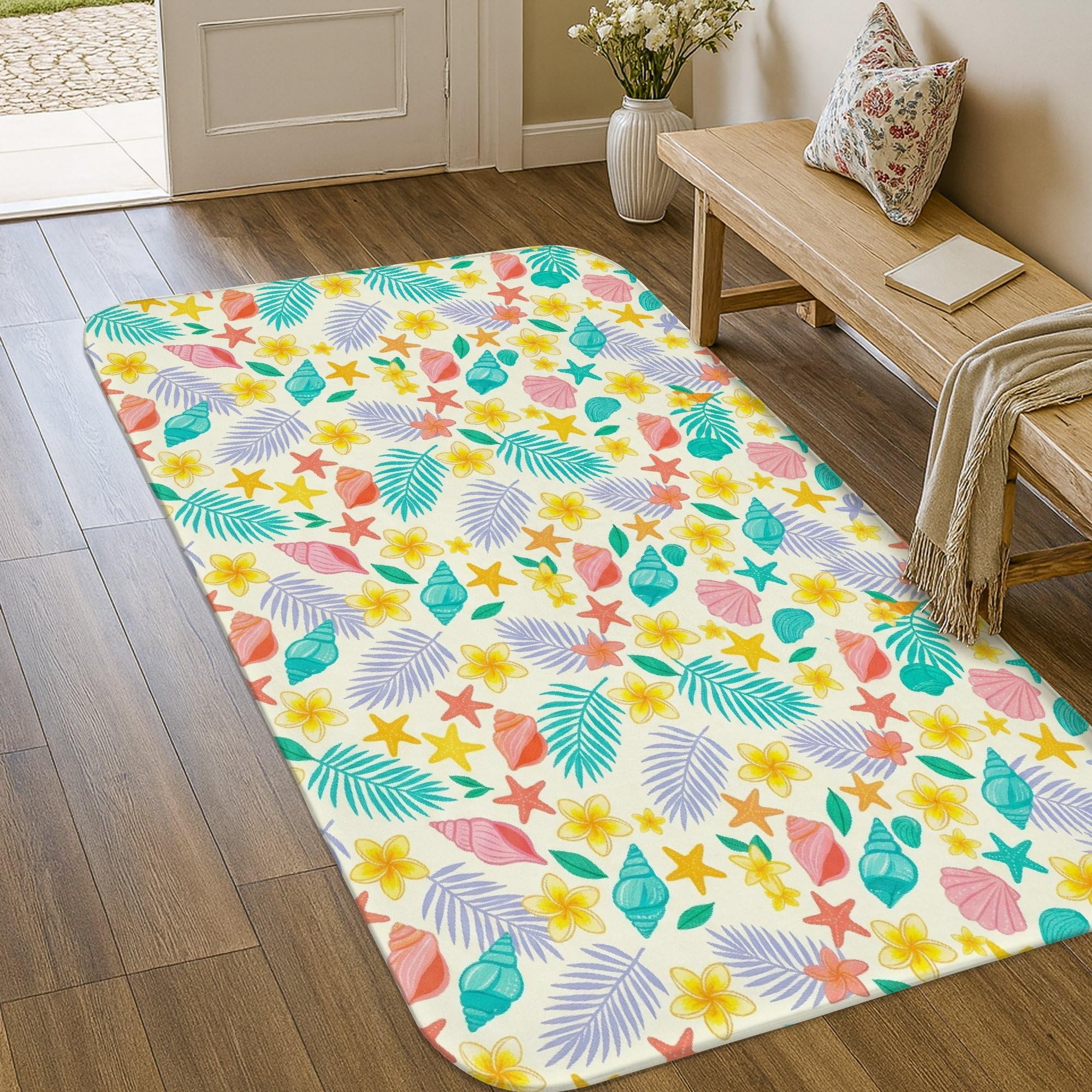 Tapis d'entrée antidérapant jaune grand format pour décoration de porte
