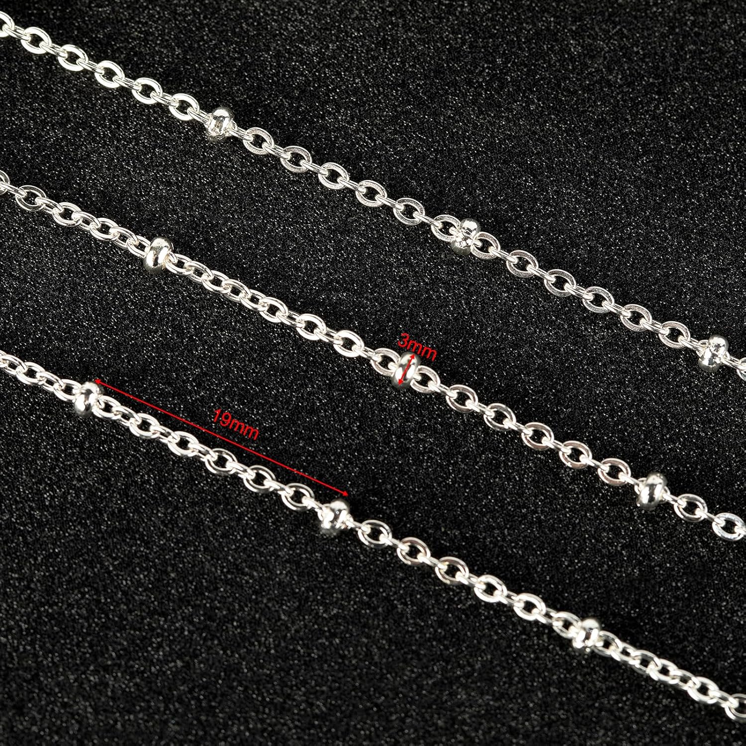 YOUBEIYEE 10 Meters Bright Silver Satellite Bead Chain for Jewelry Making Stainless Steel Soldered Cross Jewelry Chain Roll with Jump Rings and Lobster Clasps