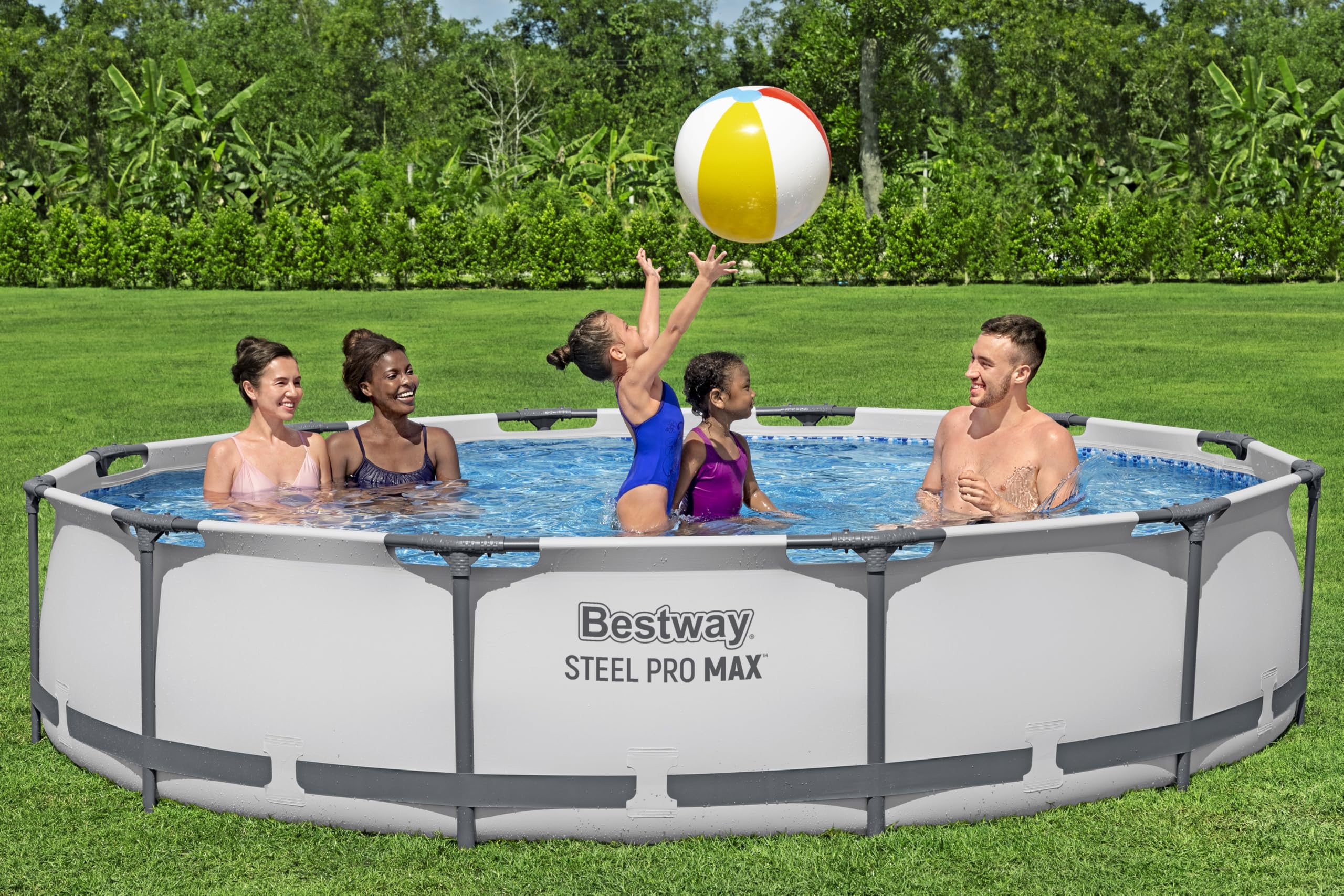 Bestway Steel Pro MAX Frame - Juego de Piscina con Bomba de Filtro (diámetro 366 x 76 cm), Color Gris Claro