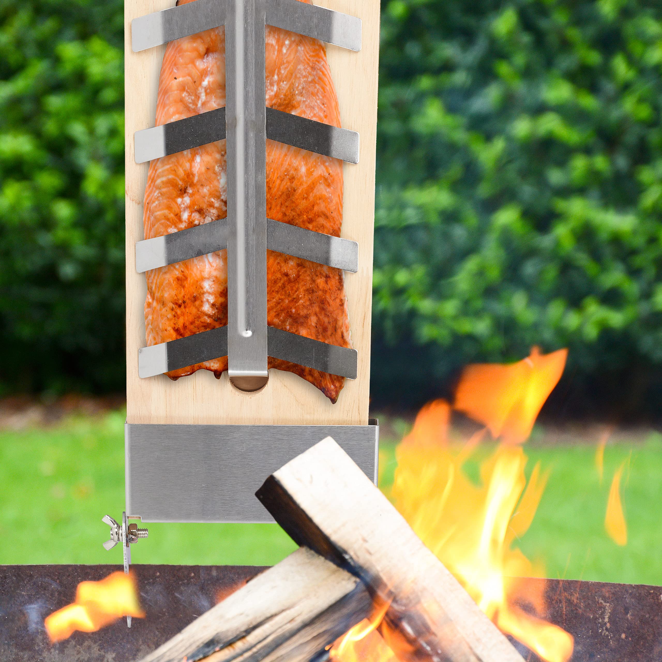 Relaxdays Planche à Saumon Lot de 2 Bois de Hêtre 46 x 15,5 cm avec Support pour Grillades