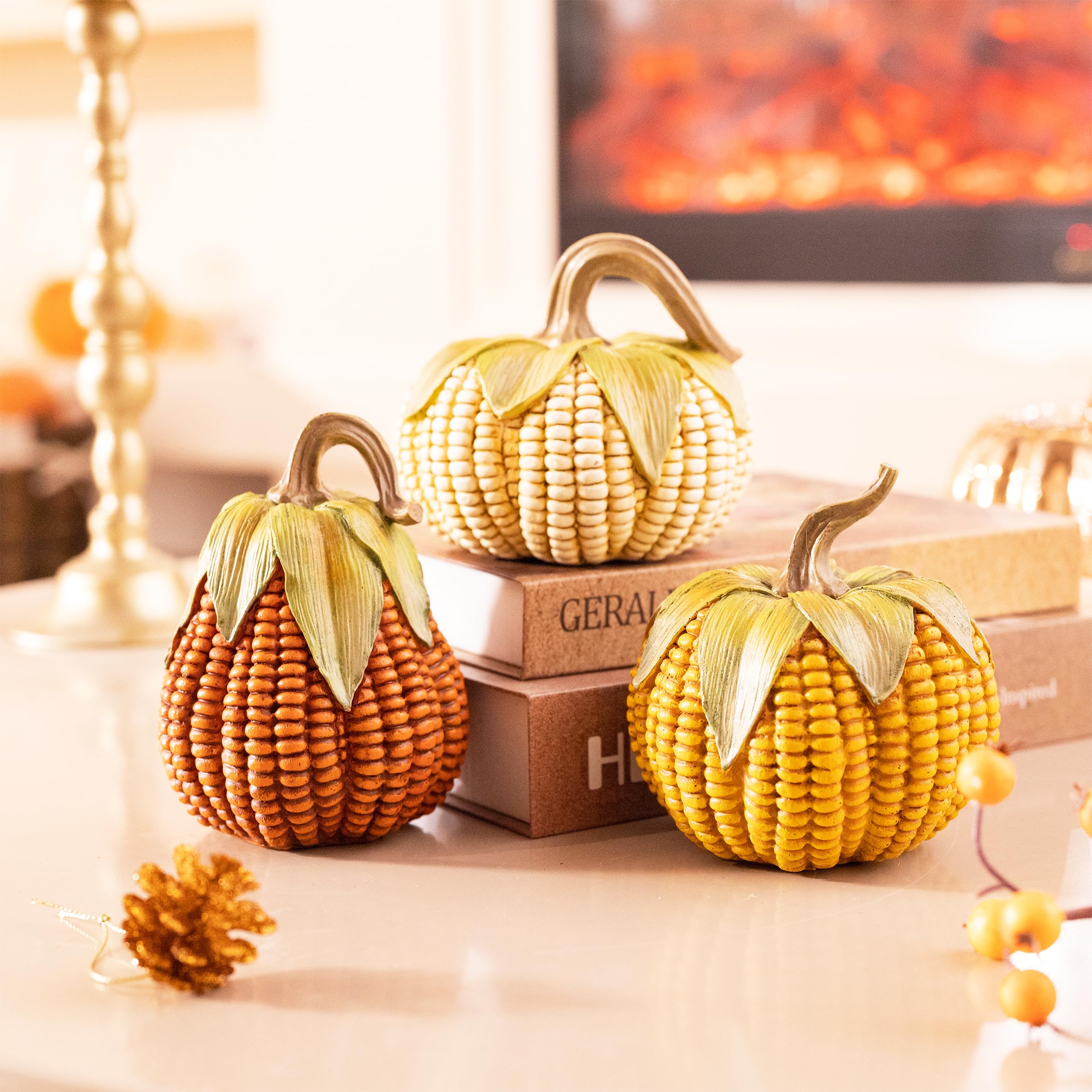 Valery Madelyn Lot de 3 citrouilles décoratives en résine pour décoration d'automne