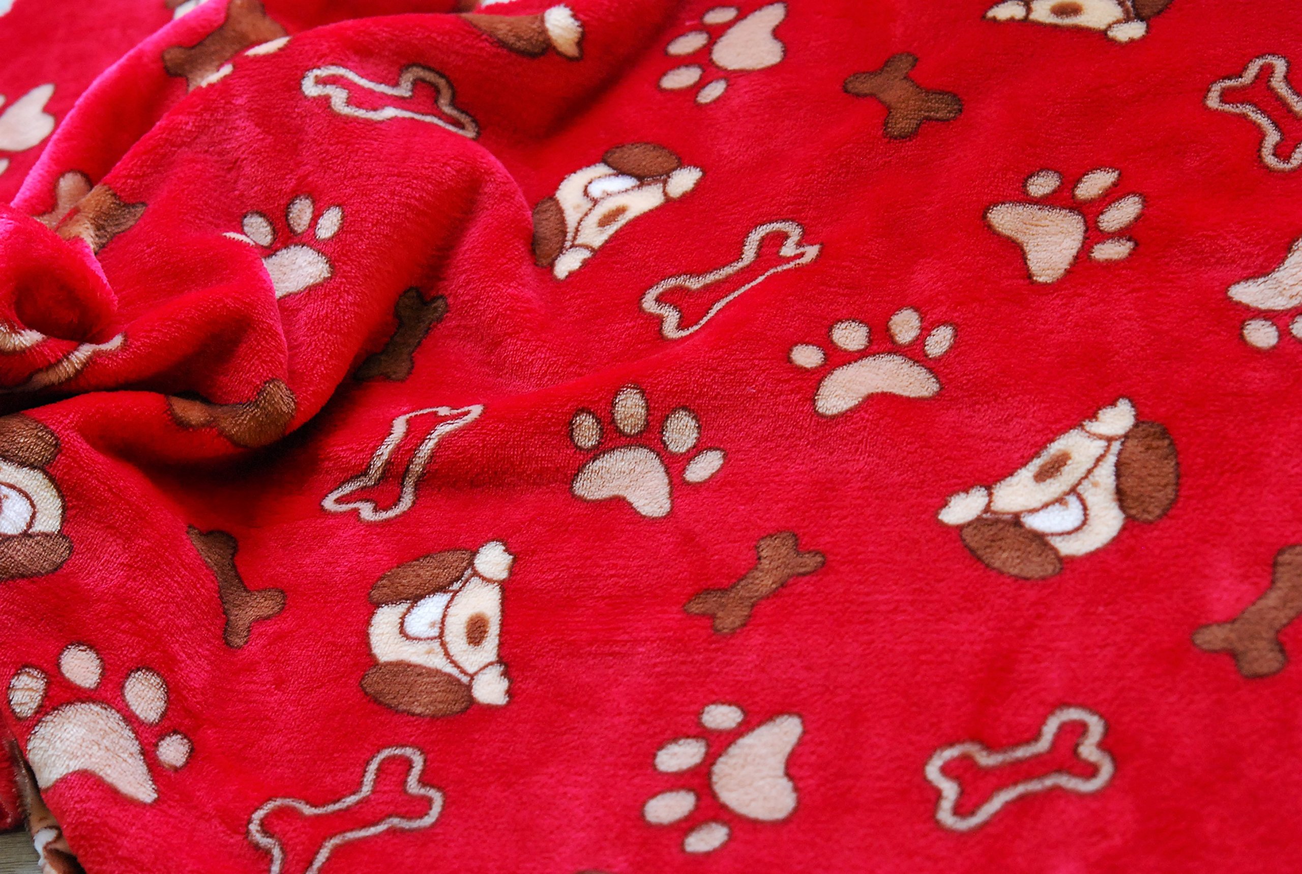 CRS VENDOR LTD. Double Sided Supersoft Cuddlesoft Fleece Fabric Material - DOG & BONE RED