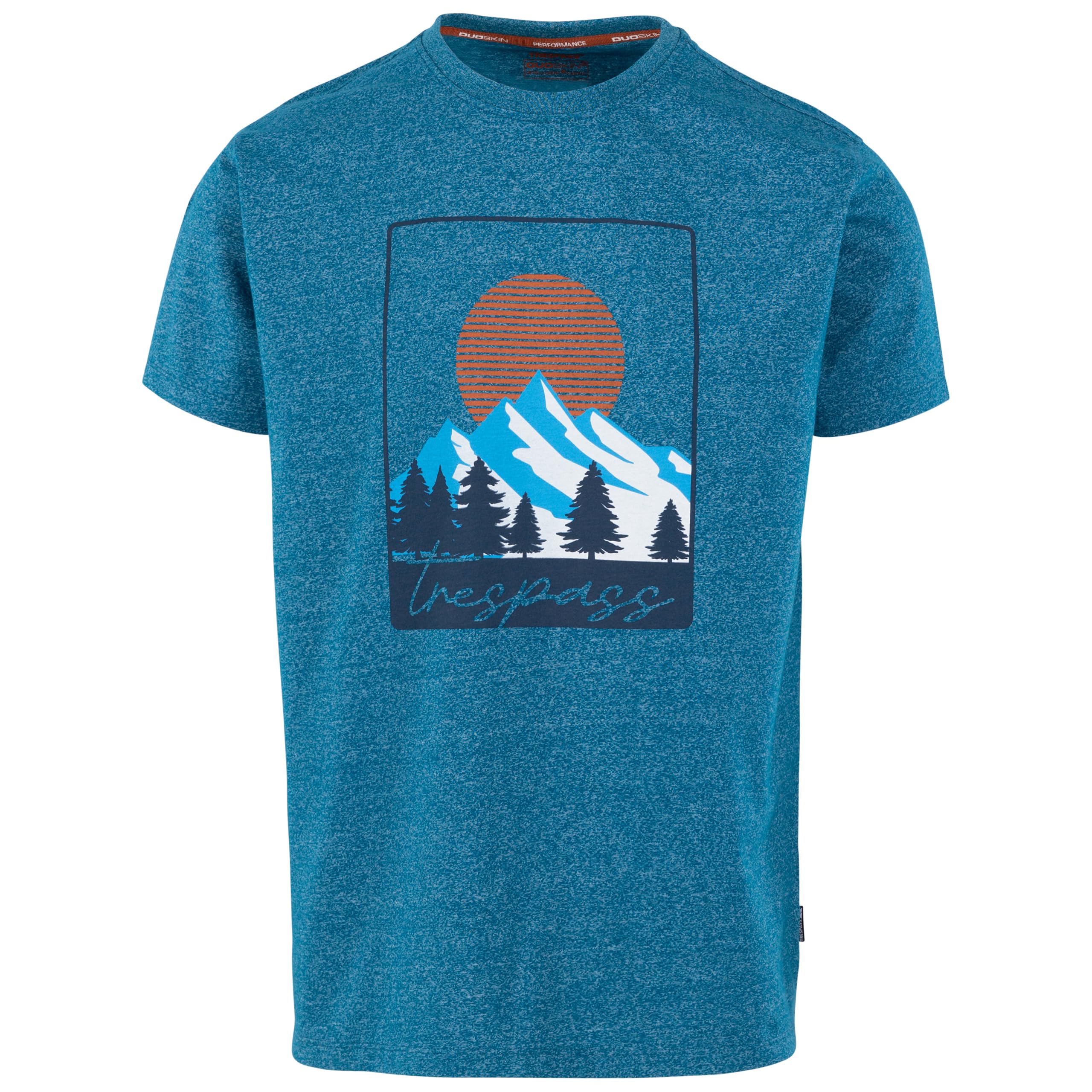 Trespass Men's Bondi Blue Casual T-Shirt Idukki - Short Sleeves, Round Neck, Print On Chest, 180Gsm, Wicking, Quick Dry, Mouline Yarn Polycotton