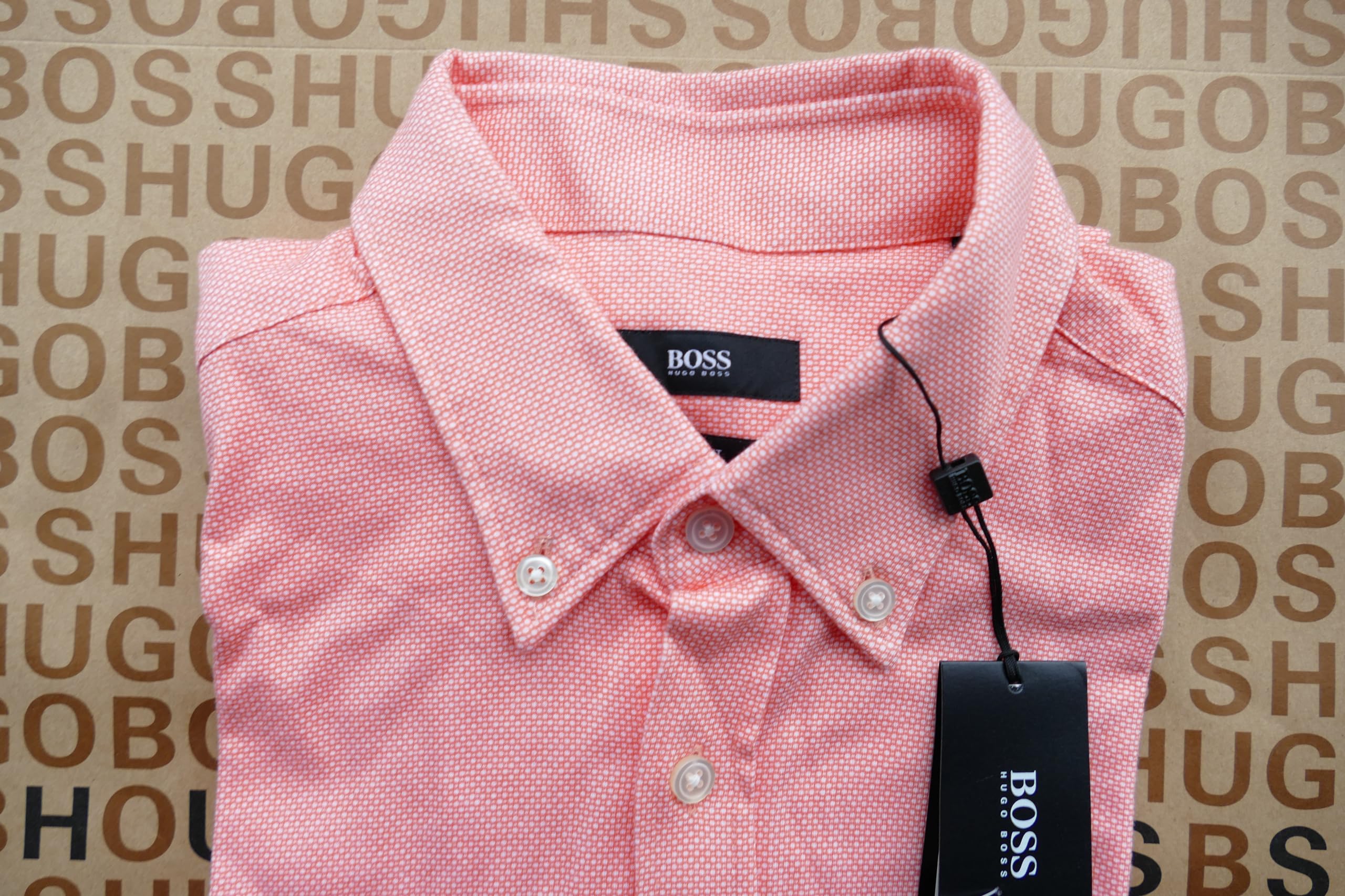 BOSS Brzoskwiniowa pomarańczowa koszula w groszki slim fit bawełniana koszula garniturowa - pręt 50329460