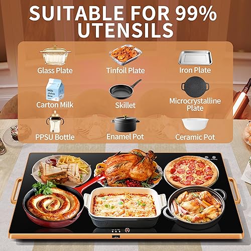 Miniatura 4 de Bandejas de calentamiento para bufés de fiesta (XXL 32 x 18 pulgadas), tapete de calentamiento para alimentos con termostato y calefacción de