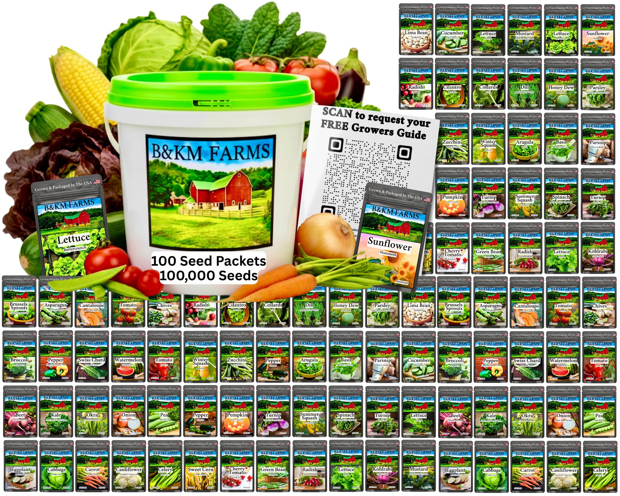 100 paquetes de semillas, 50 semillas diferentes de verduras y frutas. 100.000 semillas individuales para almacenamiento a largo plazo y futuras temporadas de crecimiento para tu jardín fácil de