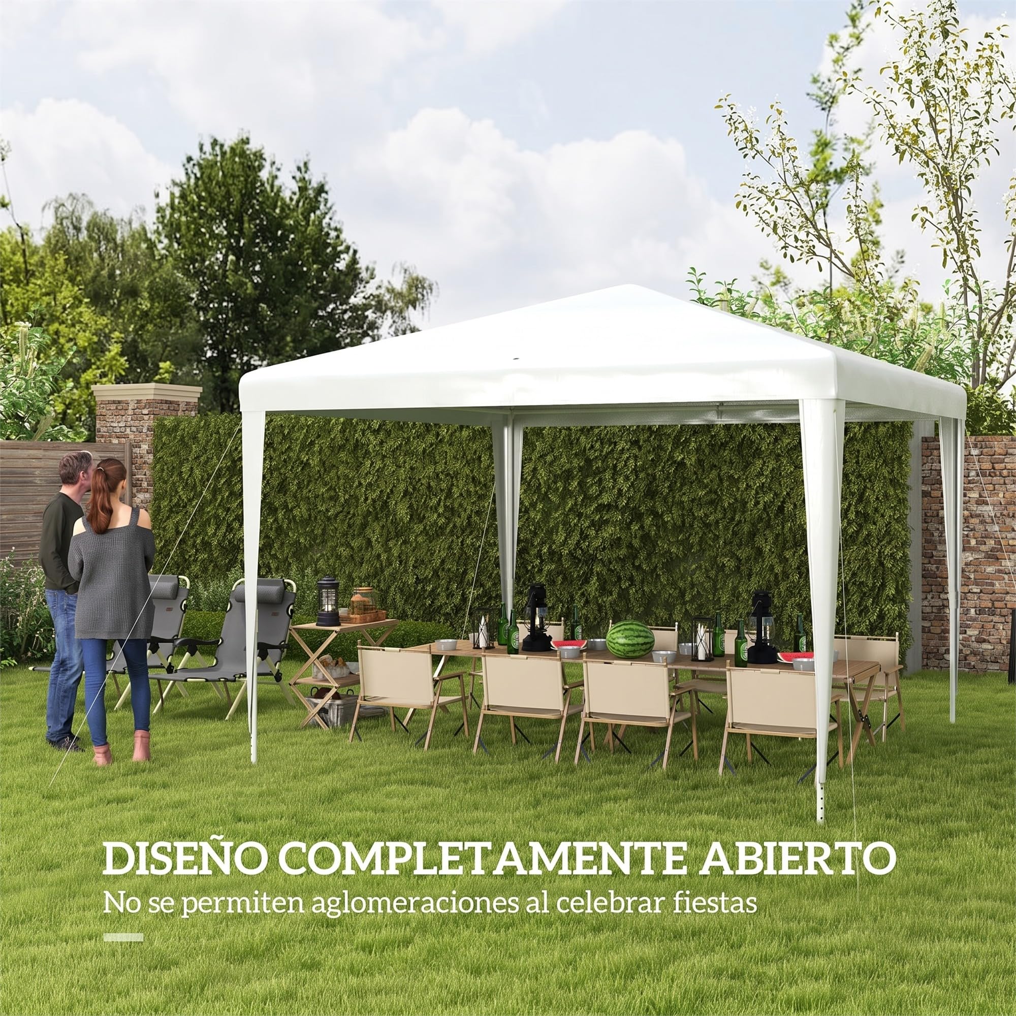 Outsunny Carpa Desmontable 3x3 m con 4 Orificios Drenaje Anti-UV Blanco