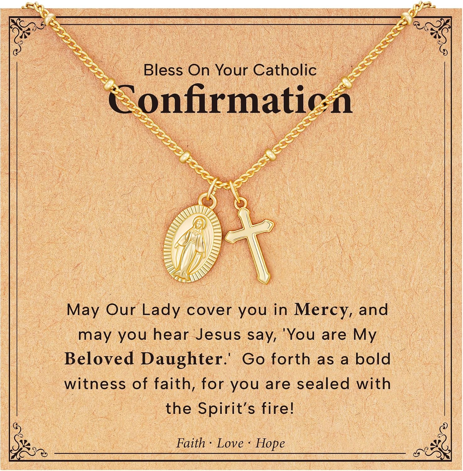 Catholic First Communion Confirmation Baptism Godmother Gifts — Virgin Mary Cross Necklace, Christian Jewelry for Girls and Women