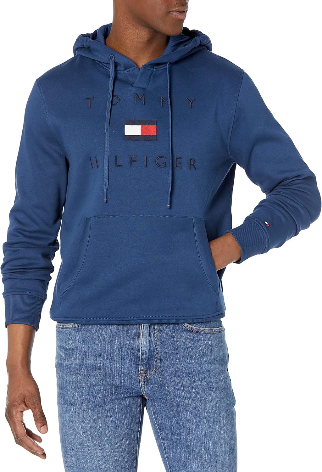 Tommy Hilfiger Men's Long Sleve Stacked Logo Pullover Hoodie Sweatshirt