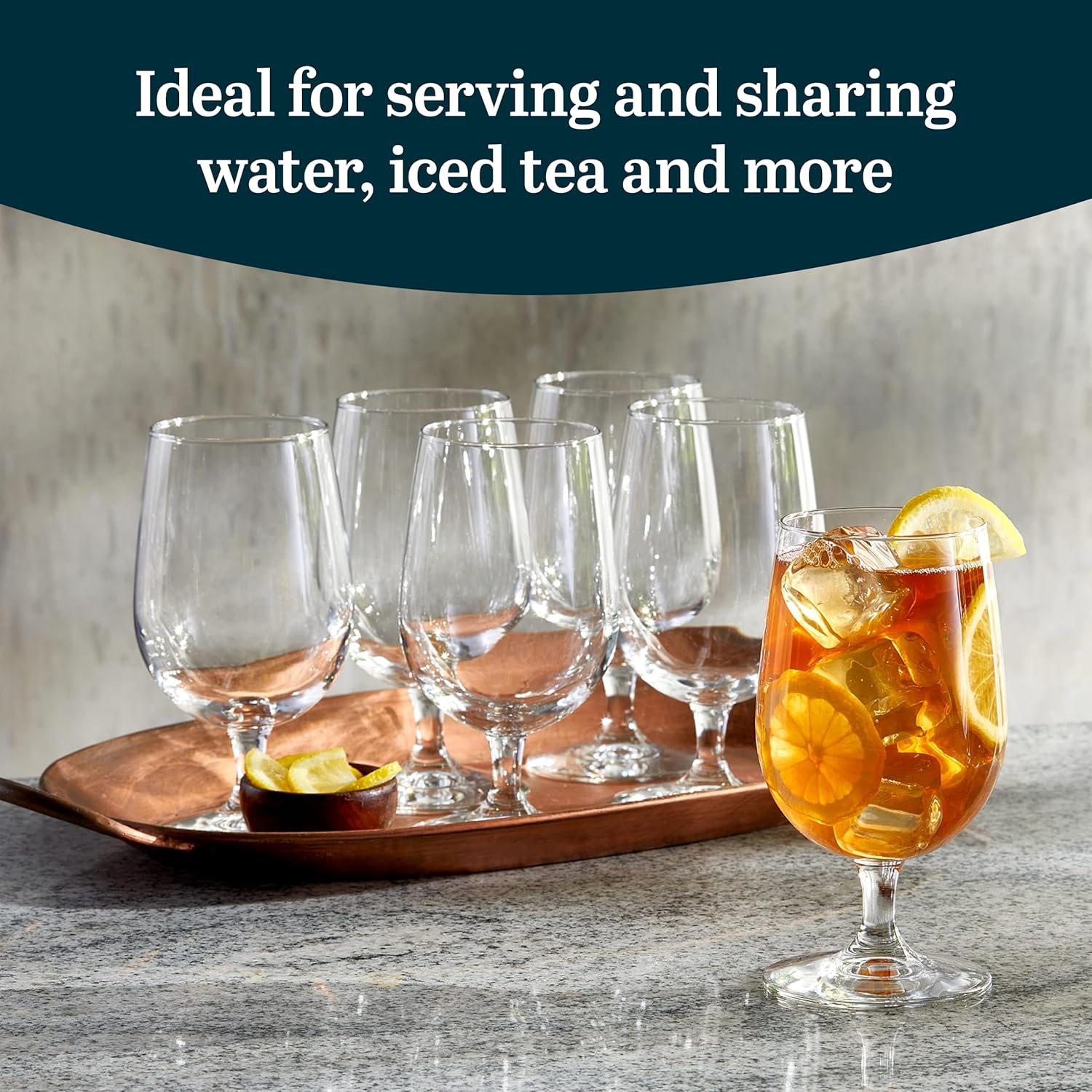 Libbey Entertaining Essentials Stemmed Water Glasses, Clear Multi-Purpose Water Goblet Set of 6, Dishwasher Safe 16 oz Goblet Glasses for Parties - Image 2