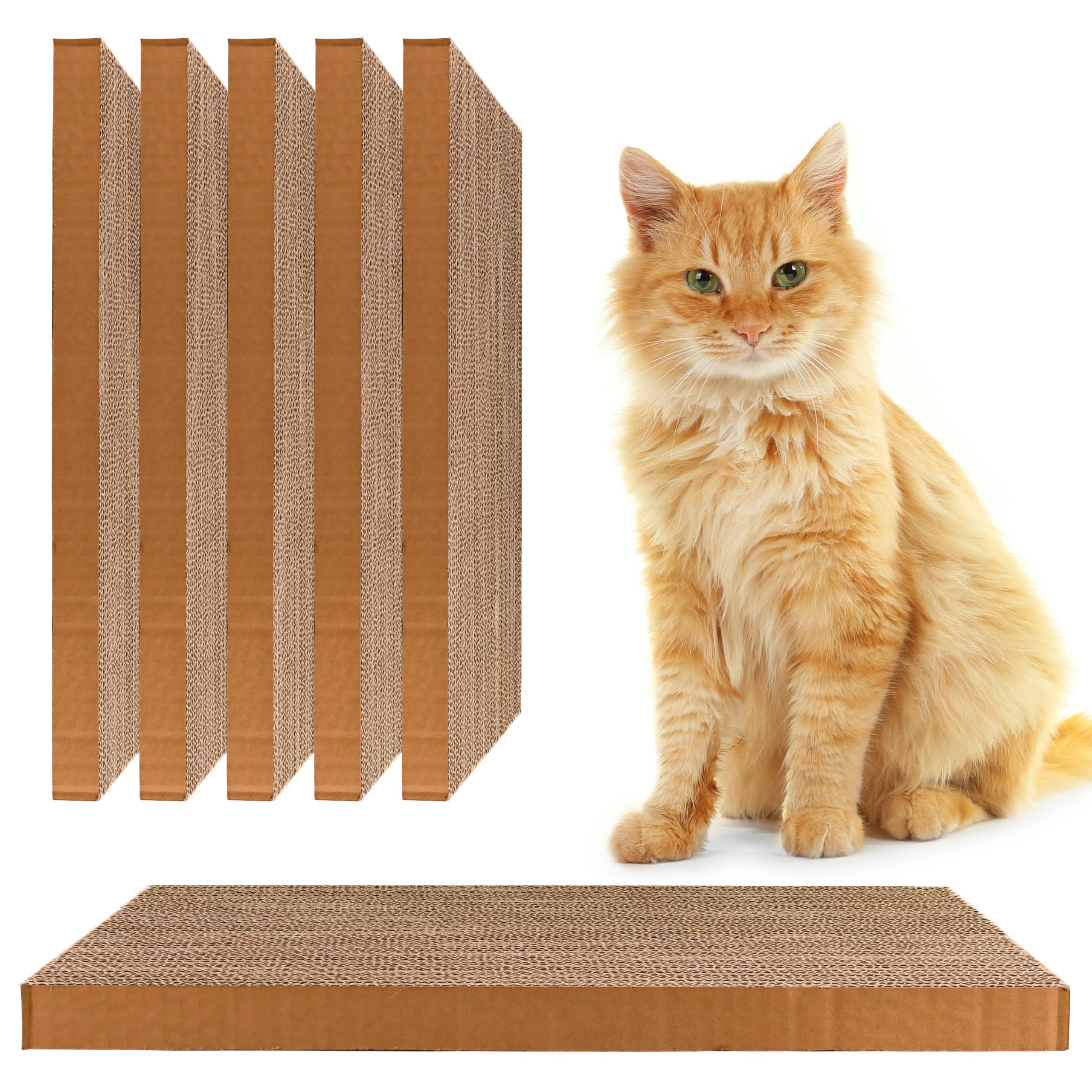 Shizhoo 5 in 1 Cat Scratching Pads for Indoor Kitten Play, Recyclable and Durable Corrugated Cardboard Cat Scratcher Pad Suitable for Rest, Grinding