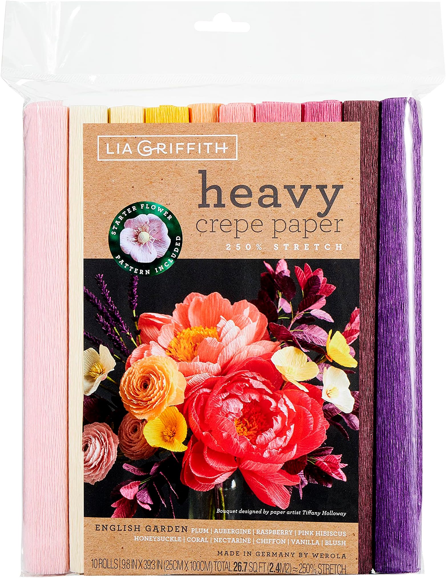 Creativity Inspired Lea Griffith Heavy Crepe Paper, English Garden Colours, 10 Rolls, 25cm x 100cm, Children Art Activities, Scrapbooking, Ideal for Hobbyists and Professional Crafters, Adults
