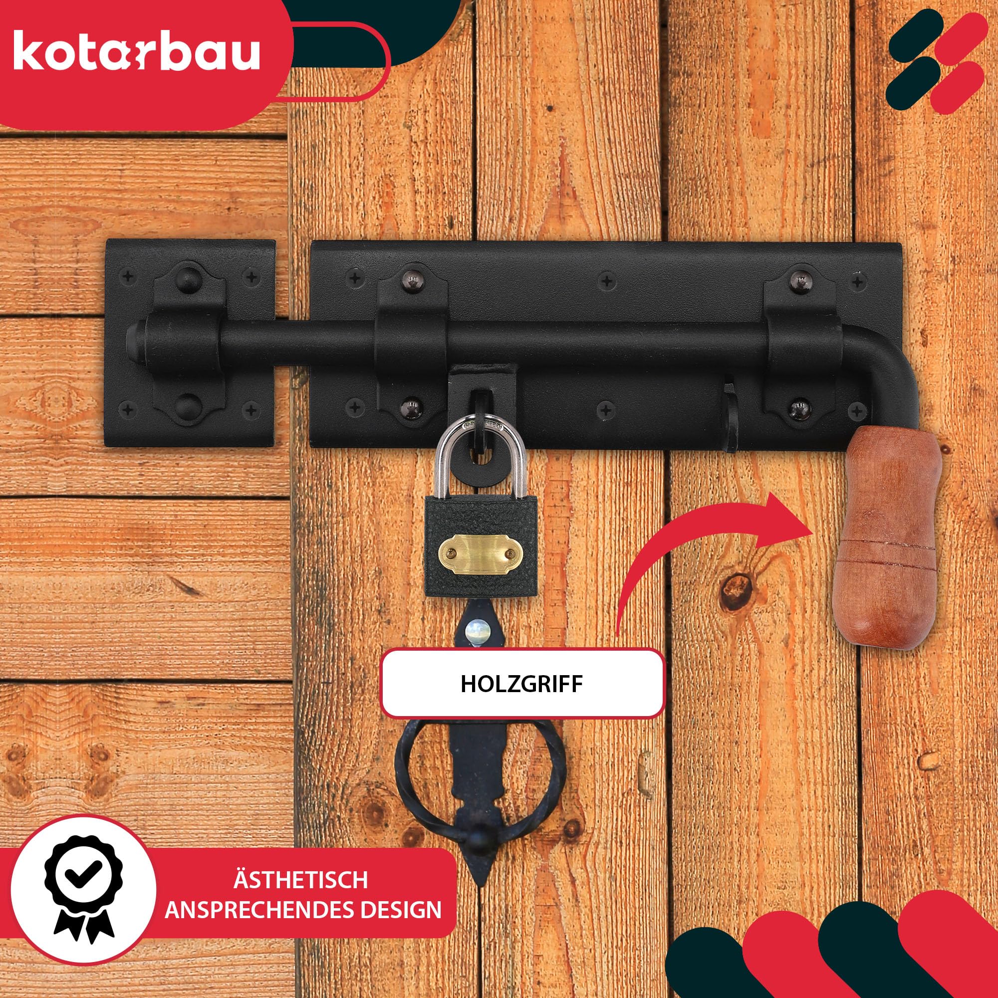 KOTARBAU® Torriegel 280mm Rechts Links Set 2St. mit Vorhängeschloss Türriegel Bolzenriegel Schlossriegel Schubriegel Riegelverschluss Torverschluss