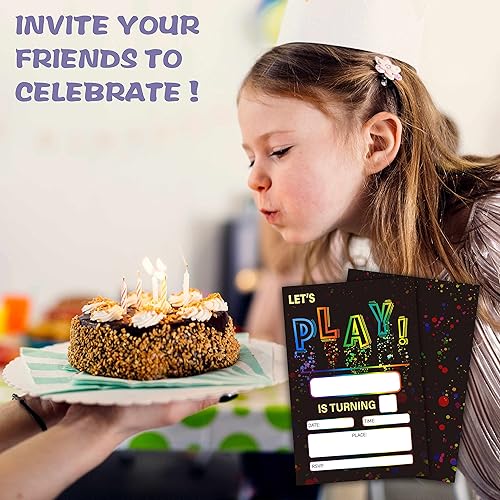 Miniatura 5 de Let's Play Invitación de fiesta de cumpleaños, invitaciones de relleno de tinta Splash para hombres y mujeres, 20 invitaciones con sobres (4 x 6