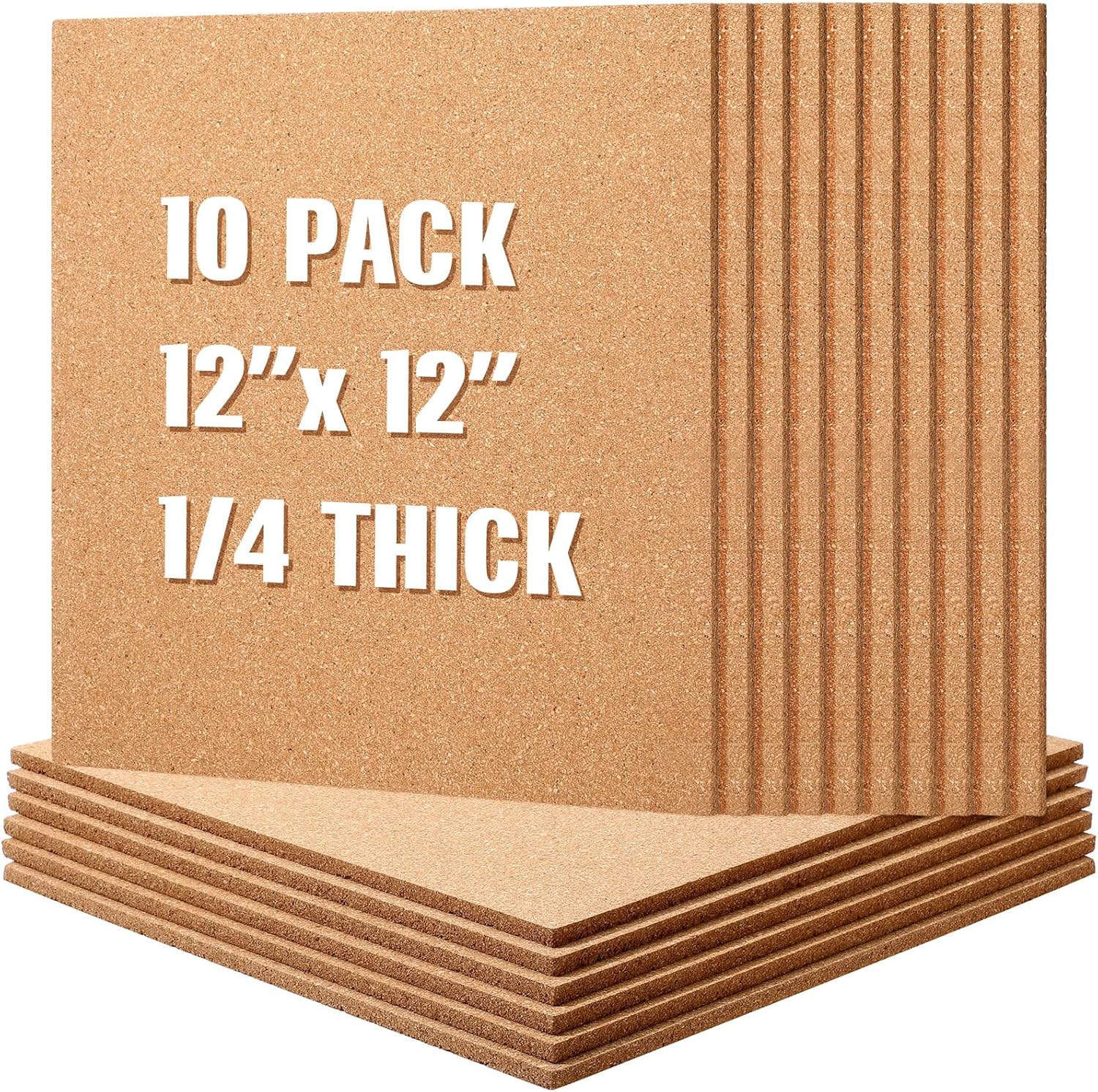 Kosiz 10 Pack Cork Board Square 12" x 12", 1/4" Thick Cork Board Tiles Bulk for Wall Self Adhesive Bulletin Corkboards Tiles Sheet for Wall School Office Home Decoration