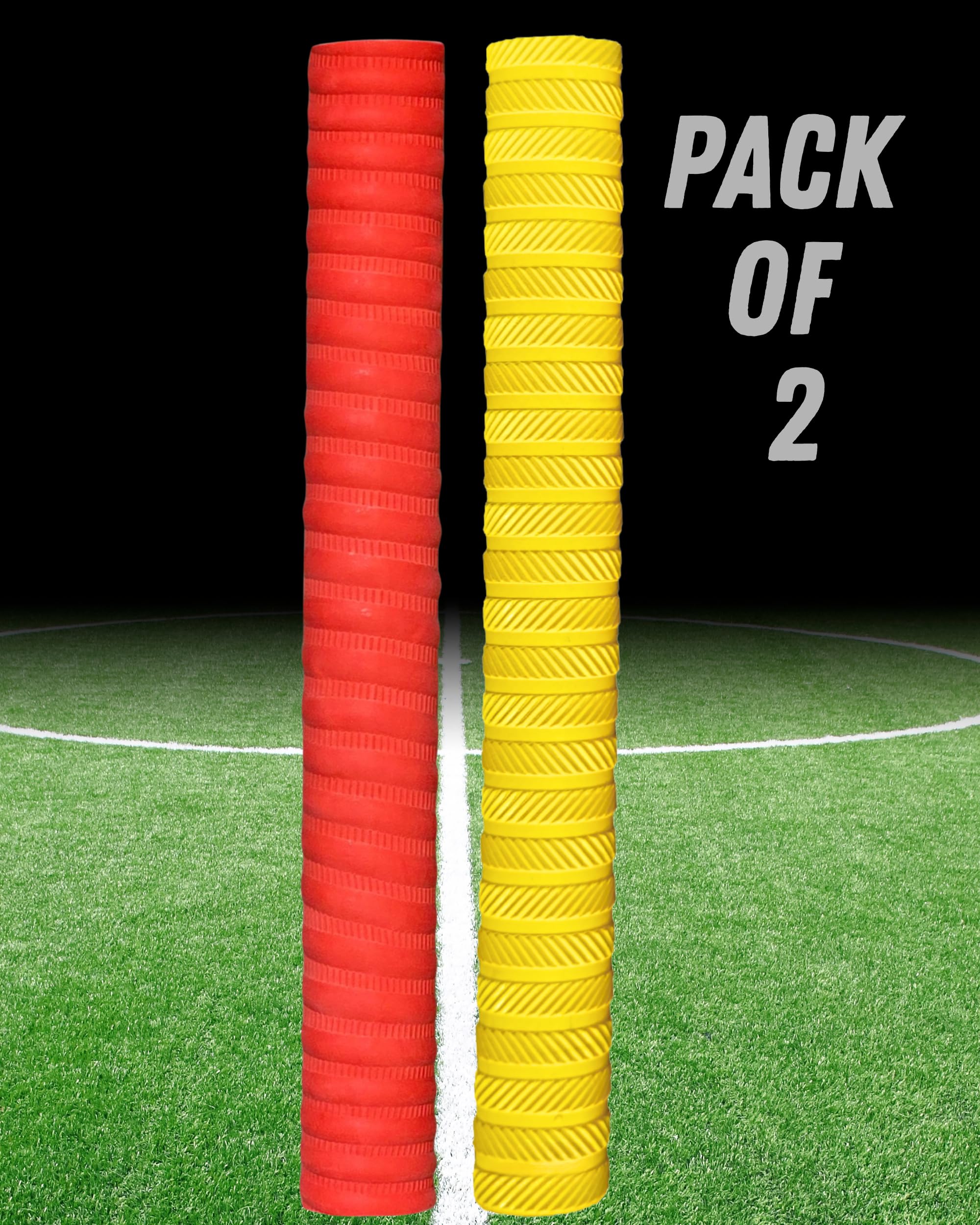 XOKO Premium Cricket Bat Grip, Pack of 2, Red and Yellow, Performance Enhancing Textured Pattern, Professional Sports Equipment