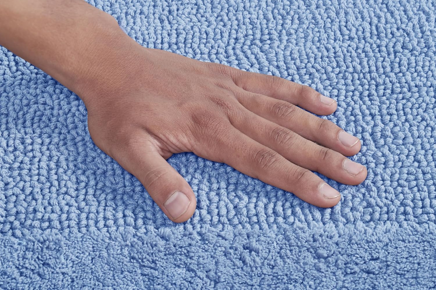 Better Trends 3 Piece Bathroom Rugs Set 100% Cotton Bath Rug Soft, Water Absorbent, Reversible, Machine Washable for Bathroom Decor Toilet Base Contour and Runner Mat Dark Blue Edge Collection