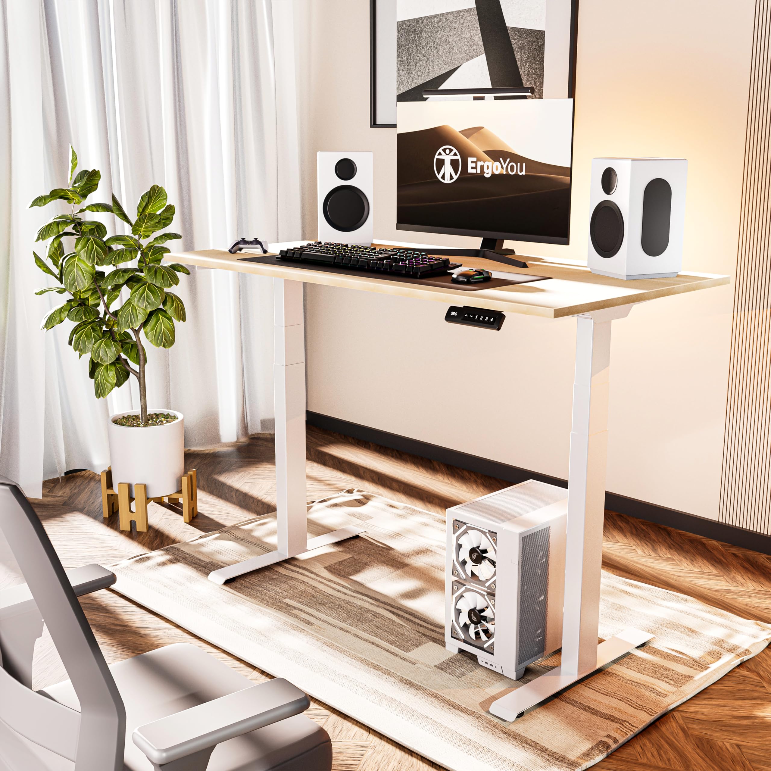 ErgoYou - Electric Height Adjustable Standing Table - Dual Motor 3 Stage - 125 Kg Max Weight Capacity - E15 Series - Ergonomic Sit Stand Computer Desk (Maple, 47 x 23.5 inches)-image-10
