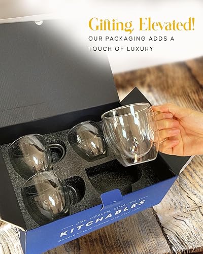 Miniatura 7 de Kitchables Juego de 4 tazas de café de vidrio de doble pared, 5 onzas, taza de café transparente aislada para capuchino, latte, té, café expreso,