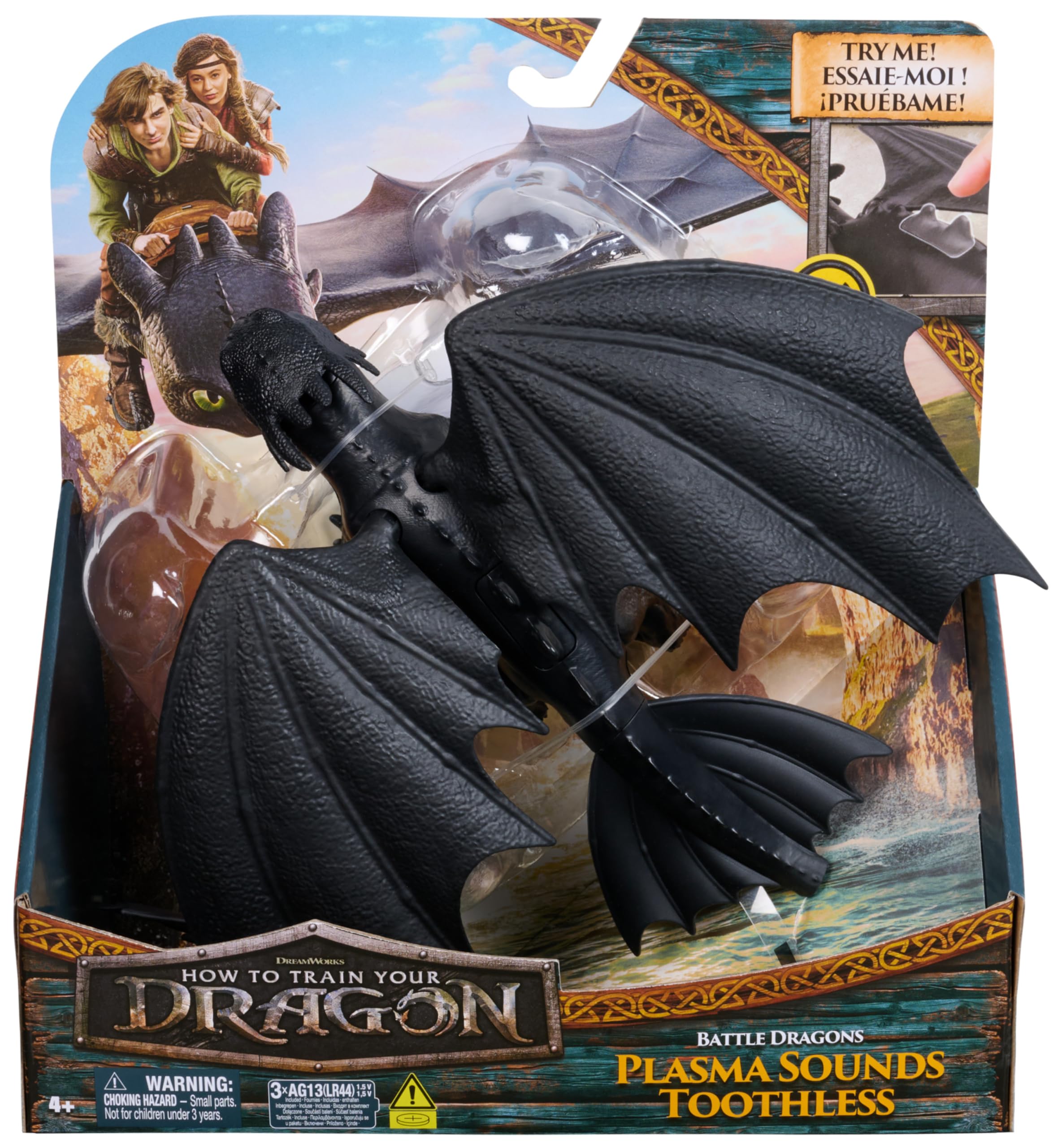 Dreamworks Dragons, How to Train Your Dragon, Battle Dragons, Plasma Sounds Night Fury, 13” Action Figure, Kids Toys for Boys & Girls Ages 4 and up