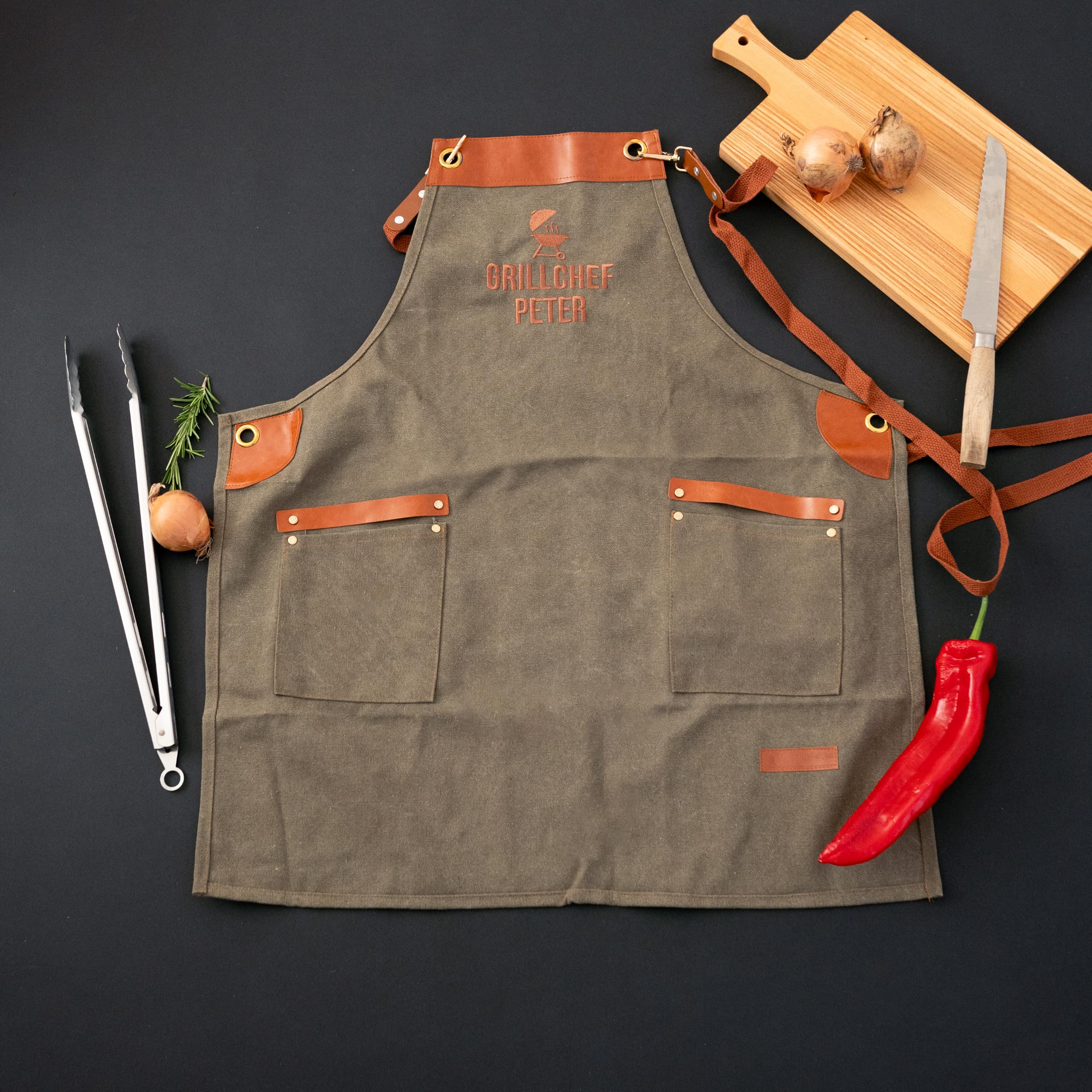 Grillschürze BBQ Schürze in 3 Farben, personalisiert mit Wunschnamen