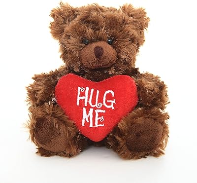Plushland Stuffed Mocha Heart Bear - Plush Bear Toy for Kids & Adults - Embroidered Heart Pillow - Brown-6 inches (Chocolate-Hug me)