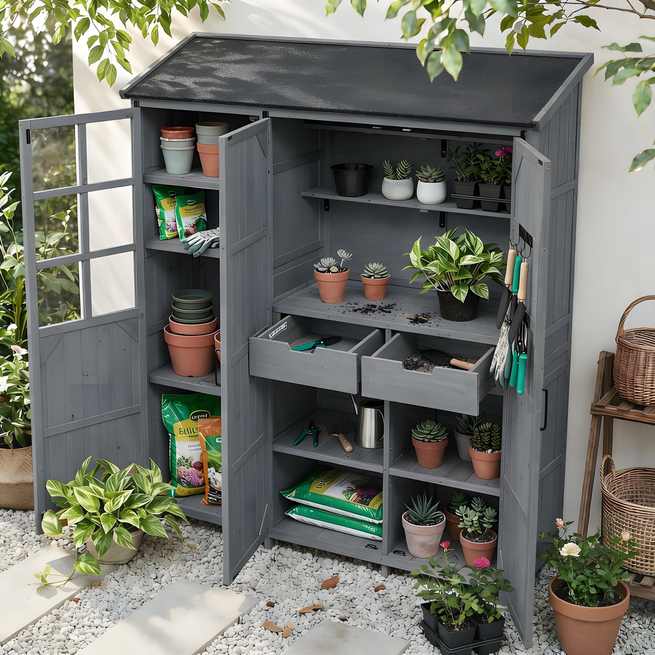 Amazon.com : Merax Outdoor Wood Large Garden Storage Shed with