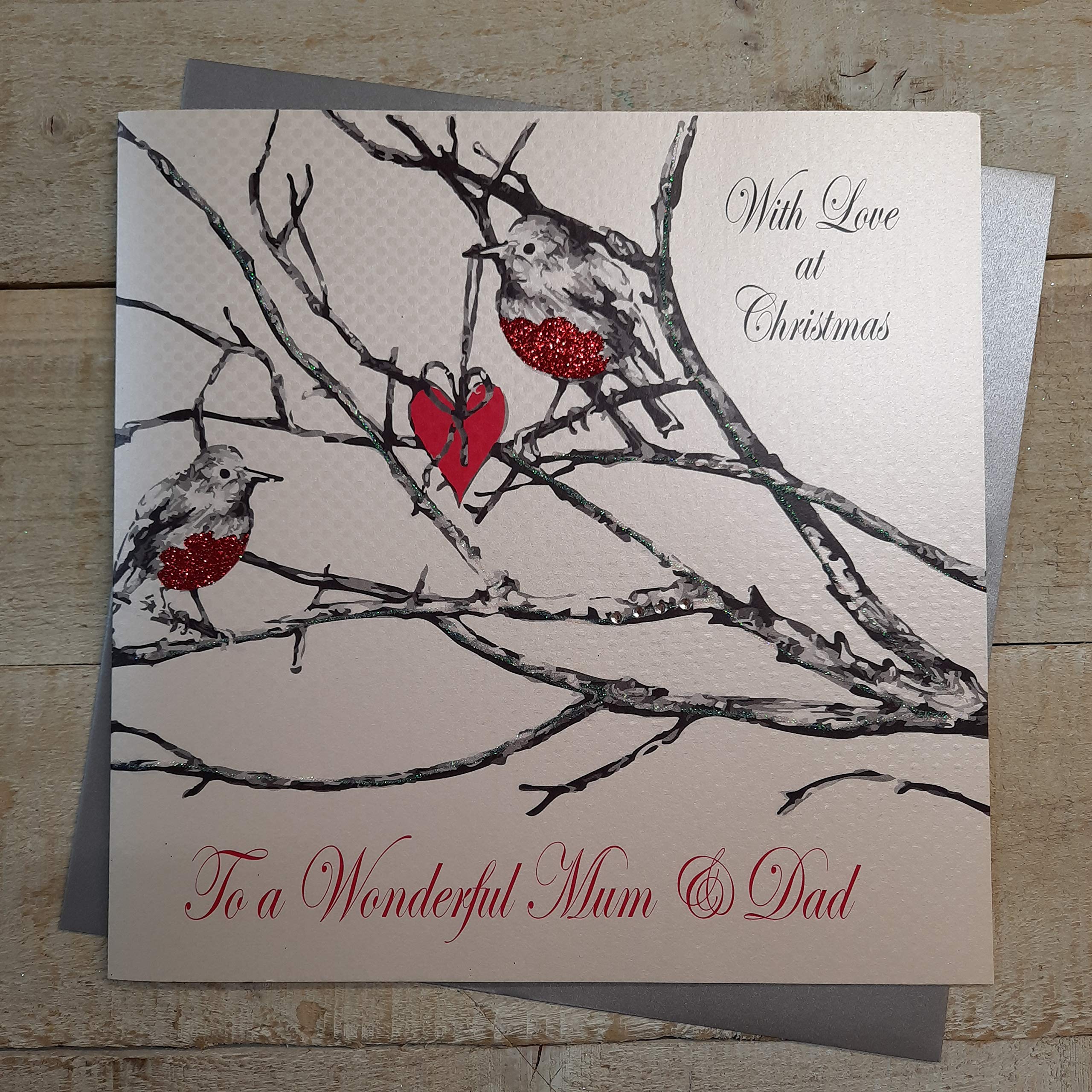 White Cotton Cards Code Xex51 Large Robin With Love At Christmas To A Wonderful Mum & Dad Handmade Christmas Card