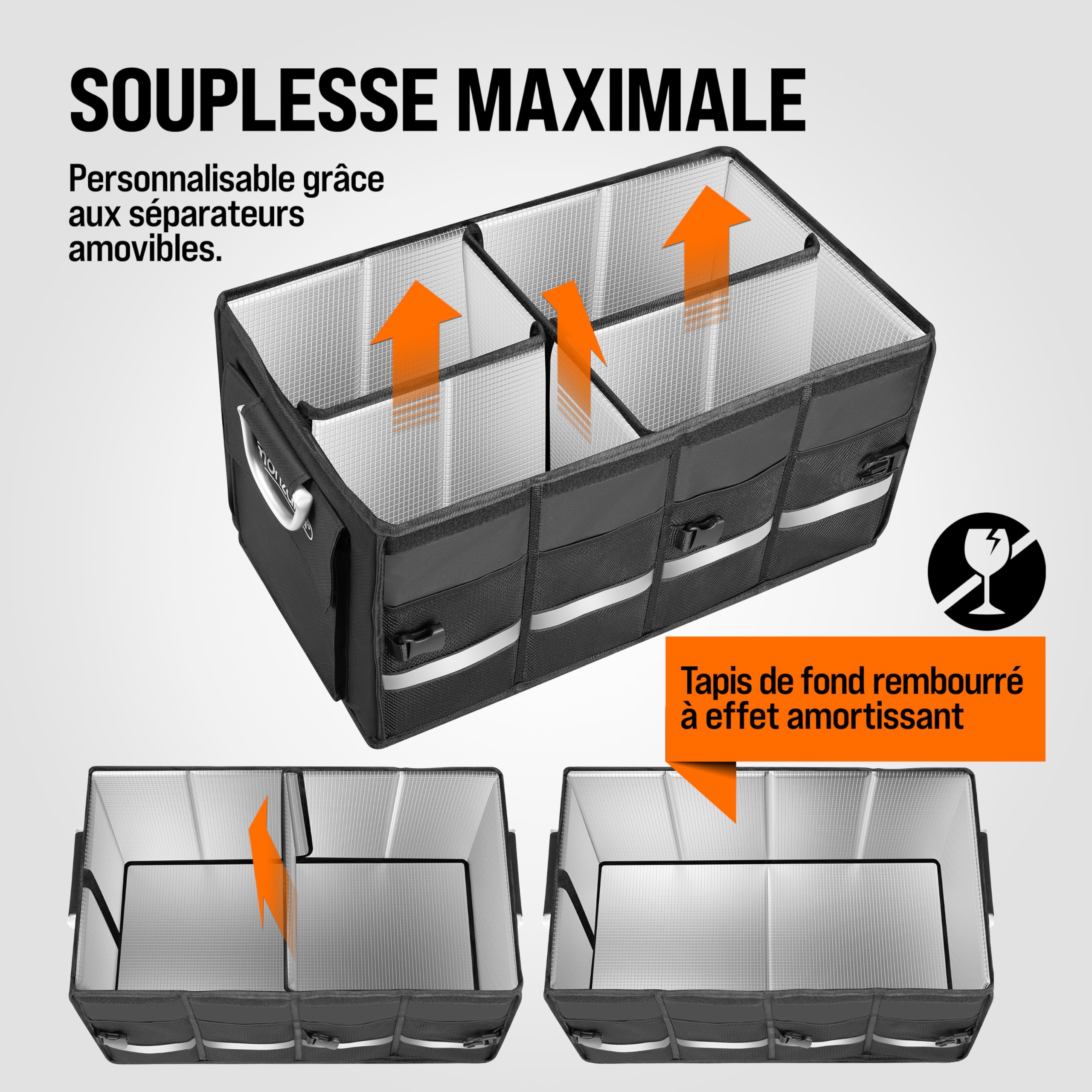 Monzana Organisateur de Coffre de Voiture Noir Isotherme MDF Isolant Couvercle 68L Pliable Parois renforcées Sac de rangement voiture