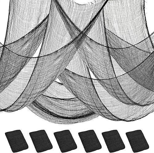 Miniatura 37 de Legigo Paquete de 12 paños espeluznantes de Halloween (30 x 72 pulgadas), gasa espeluznante para fiesta de Halloween, suministros de fiesta de Negro