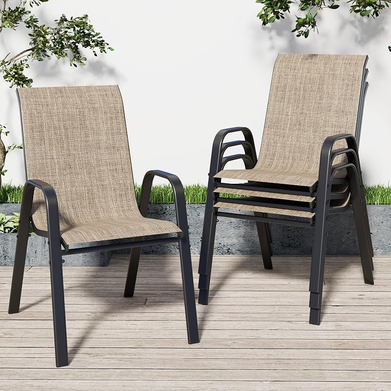 Vimstora Patio Chairs Set of 4, Stackable Outdoor Dining Chairs for All Weather Textilene Fabric & Metal Frame, Outdoor Chairs Set for Backyard Deck Garden