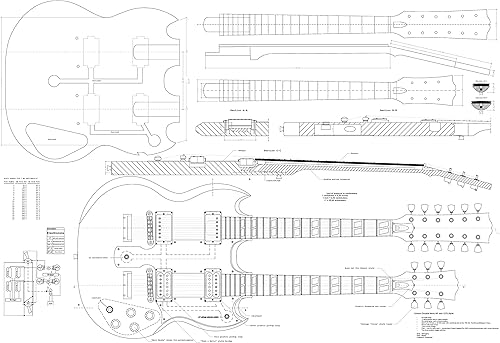 Planes de guitarra eléctrica estilo EDS-1275 de doble cuello, tamaño real
