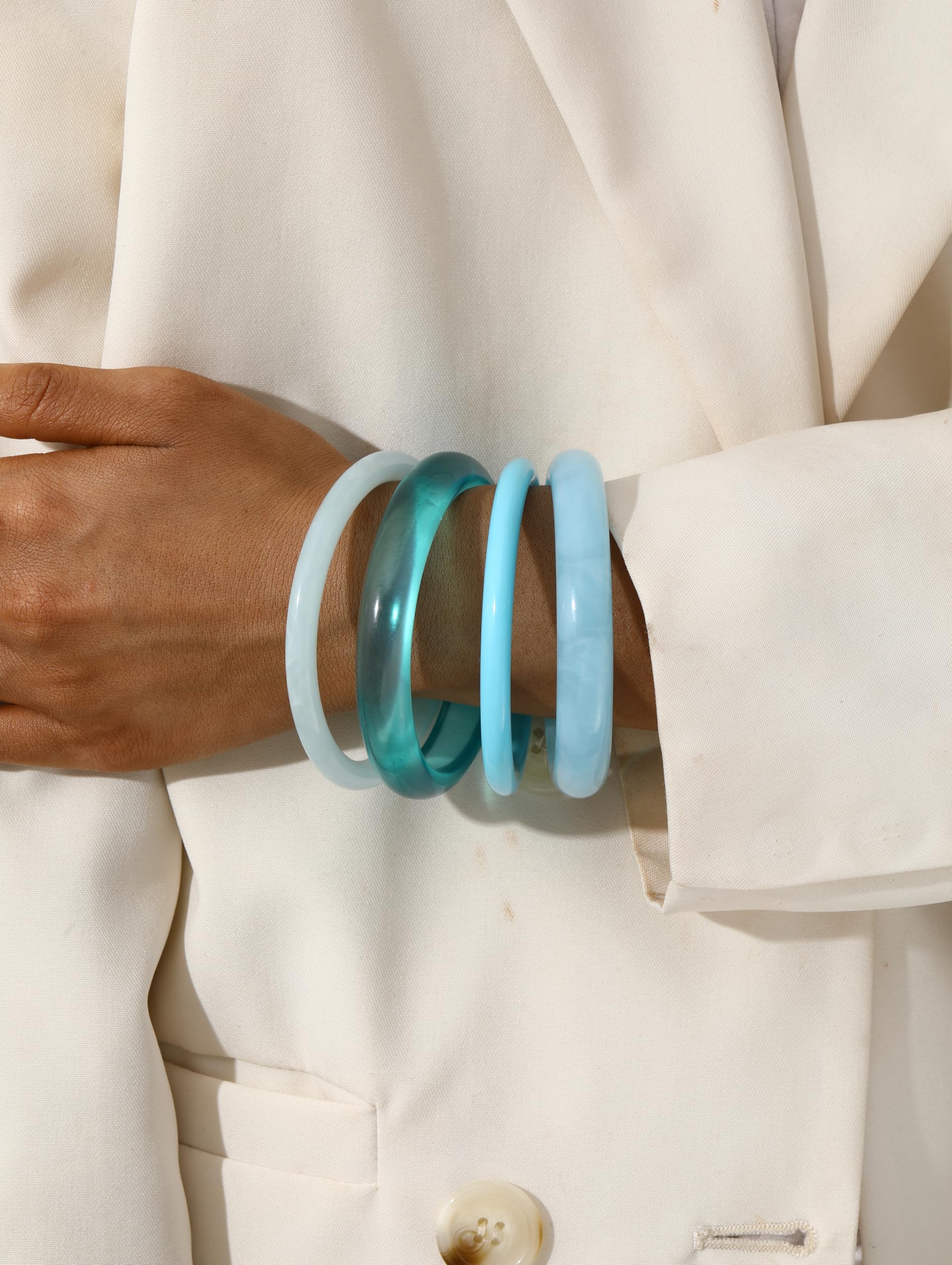 ÌF ME Acrylic Bangles Bracelets for Women, Irregular Acrylic Resin Chunky Bracelets Geometric Fashions Thick Statement bangle Set view 4