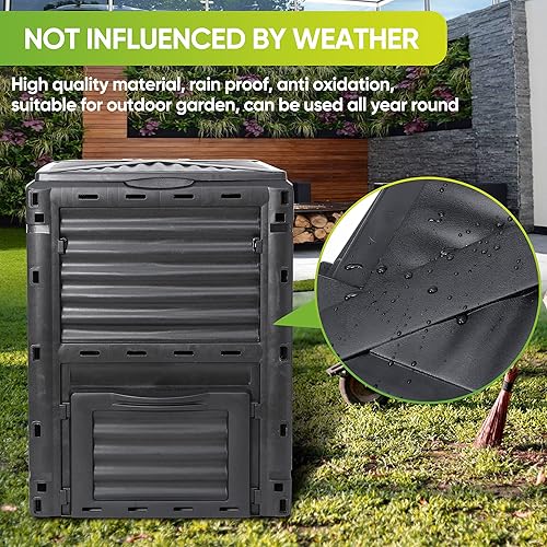 Miniatura 3 de Contenedor de compostaje de jardín para exteriores, 80 galones (300 litros), contenedor de composta con fácil montaje, ligero, caja de composta