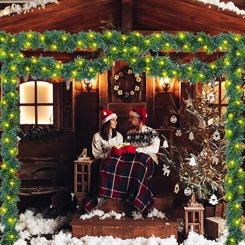 Miniatura 5 de Guirnalda de Navidad de 9 pies con 50 luces LED, funciona con pilas, impermeable, iluminada al aire libre, guirnalda de Navidad para escalera,