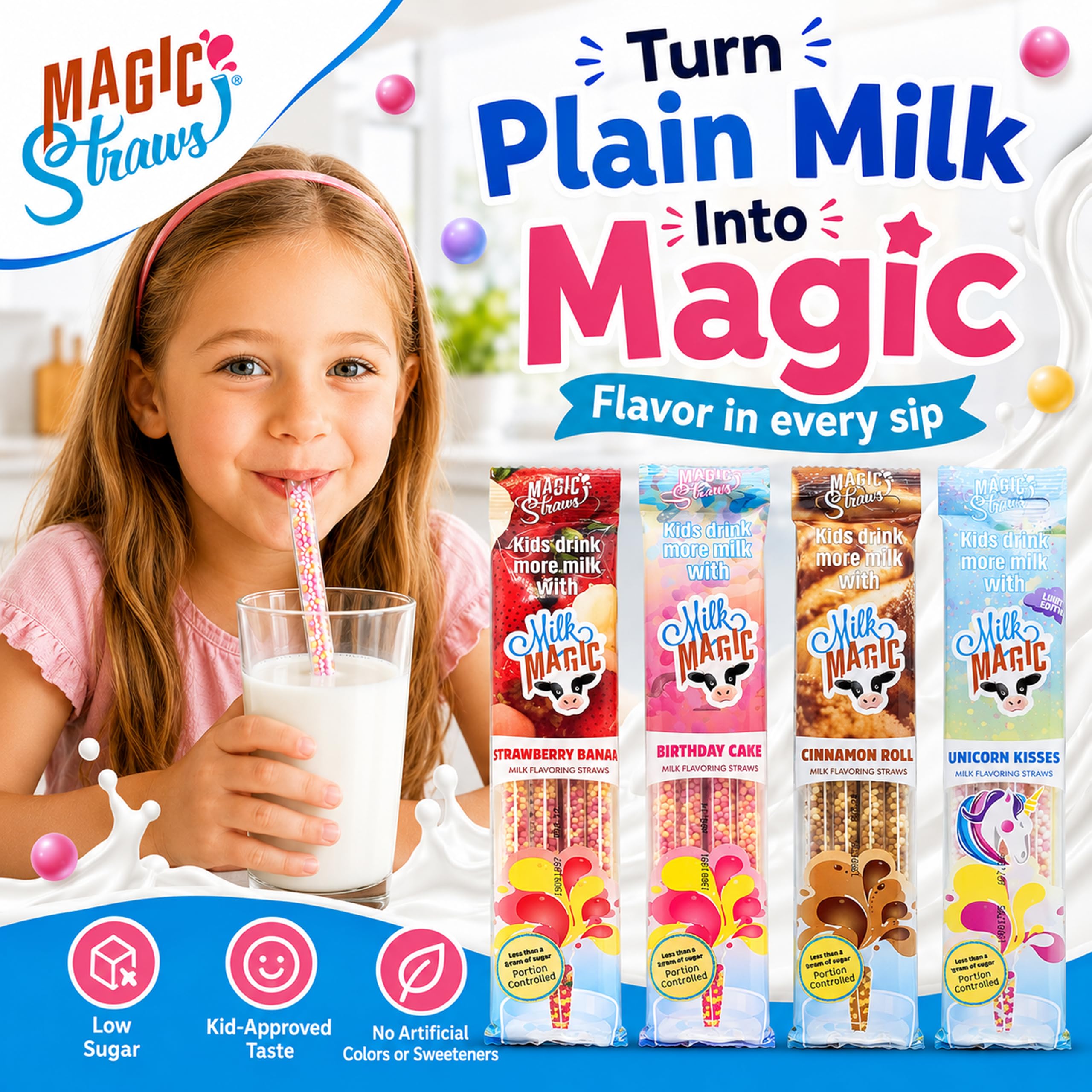 Amazon.com: Milk Magic Flavored Milk Straws for Kids, Whimsical