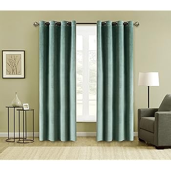 FirstHomer Window Treatments Solid Matt Heavy Velvet Curtain Drapery Panel Blackout Super Soft Handfeel Luxury Nickle Grommet Aqua Mist 50Wx96L Inch (Set of 2 Panels)For Theater| Bedroom| Living Room