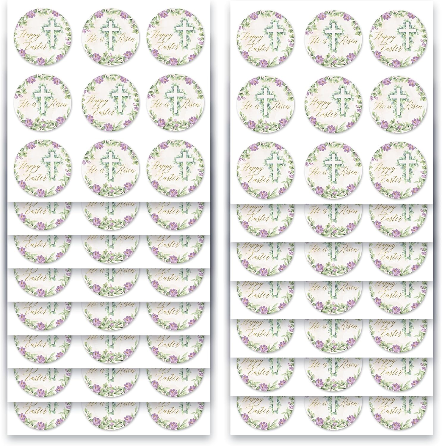 Mobiusea Creation Christian Easter Stickers – 135 Happy Easter Stickers with Gold Foil Cross Stickers, Purple Floral Easter Envelope Seals, He is Risen Religious Labels