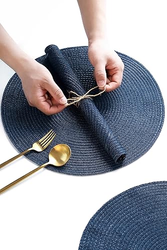 Miniatura 3 de Floroom Juego de 4 manteles individuales redondos trenzados de 15 pulgadas, lavables, resistentes al calor, de algodón, poliéster, para mesa de
