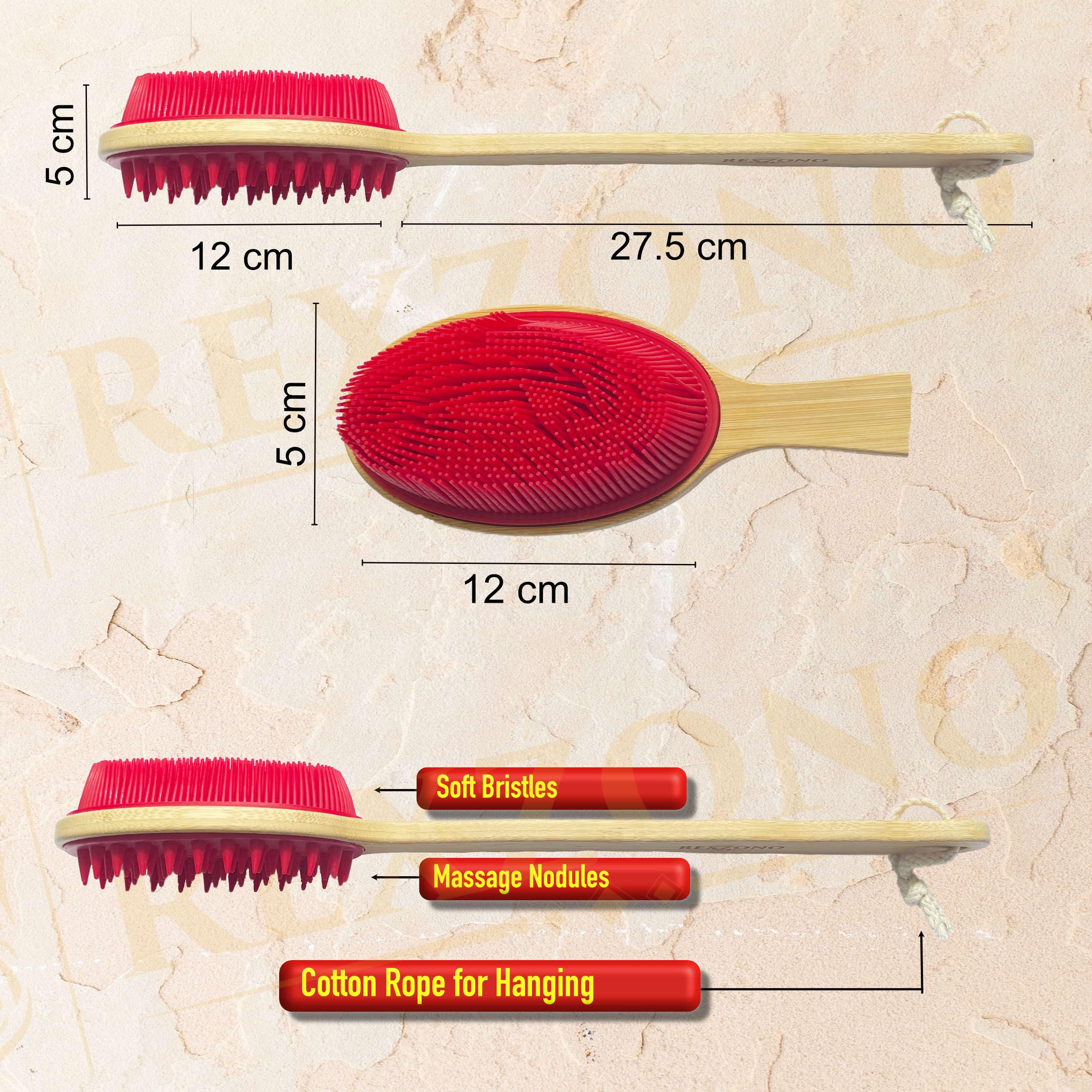 Rexzono Silicone Back Scrubber for Shower (for Sensitive Skin), Exfoliating Body Scrubber, Bath Brush Back Scrubber Long Handle, Silicone Loofah, Back Brush for Shower, Shower Body Scrubber - Image 2