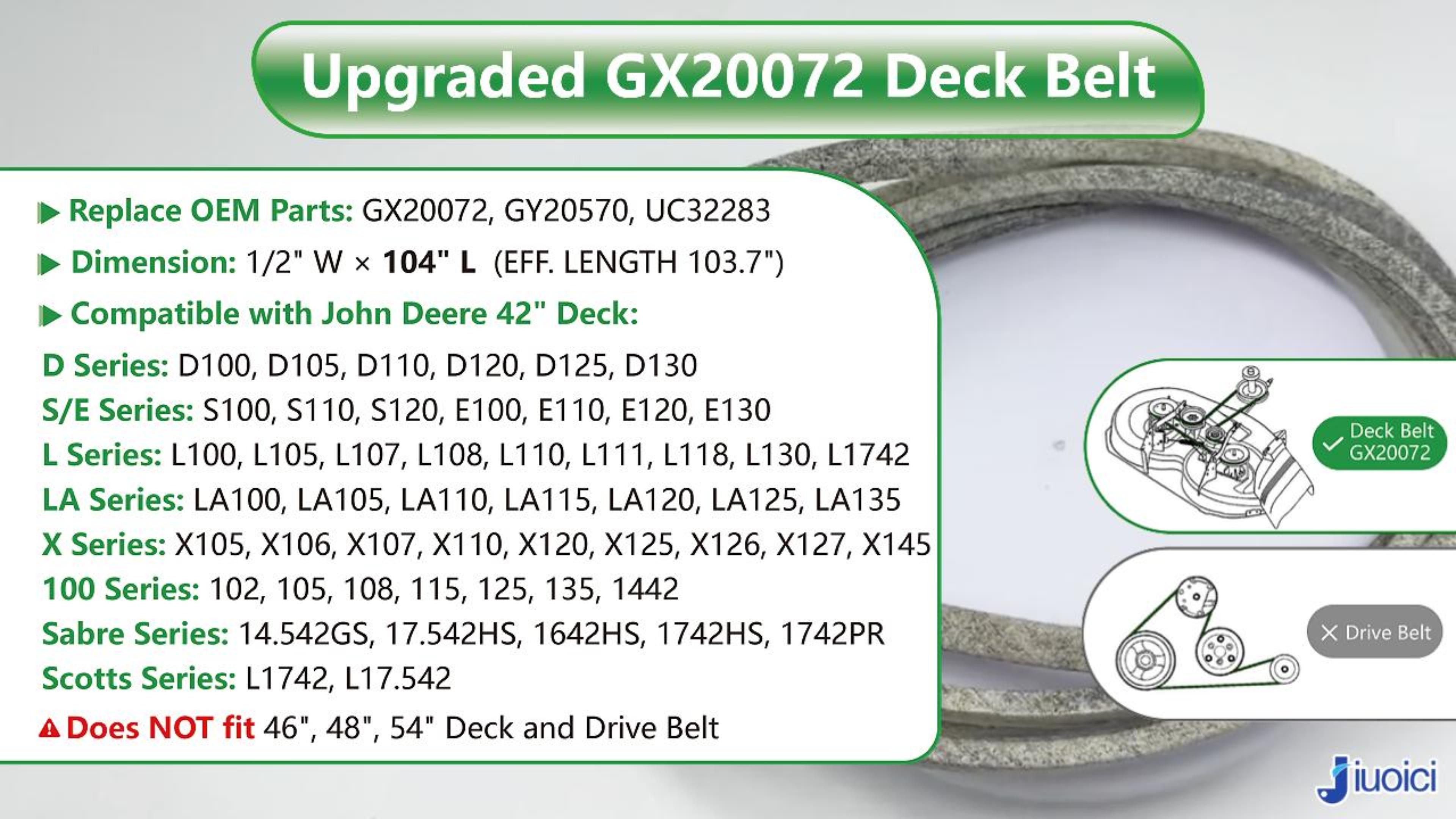 Image of GX20072 1 /2 inchx104 inch Heavy-Duty Mower Deck Belt Fits John Deere 42 inch Blade Belt