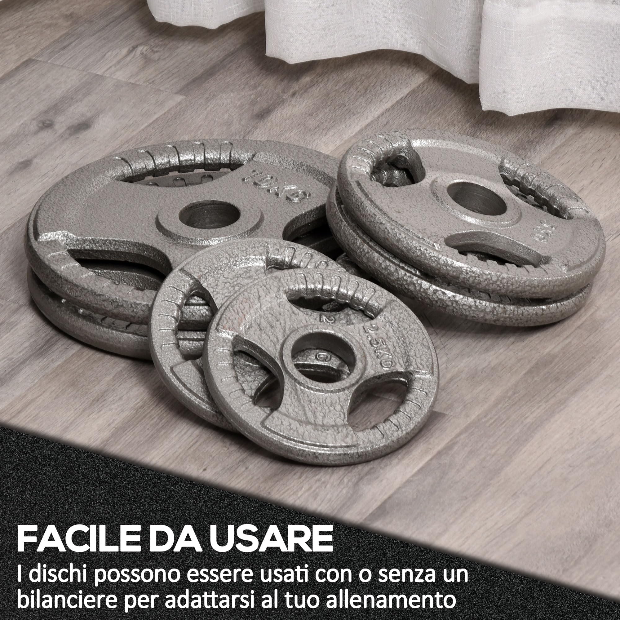HOMCOM Set di 6 Dischi Pesi per Bilanciere e Manubri 2.5-35KG, Dischi palestra in Acciaio con Foro 50 cm, Ideali per Bilancieri Olimpionici, Argento