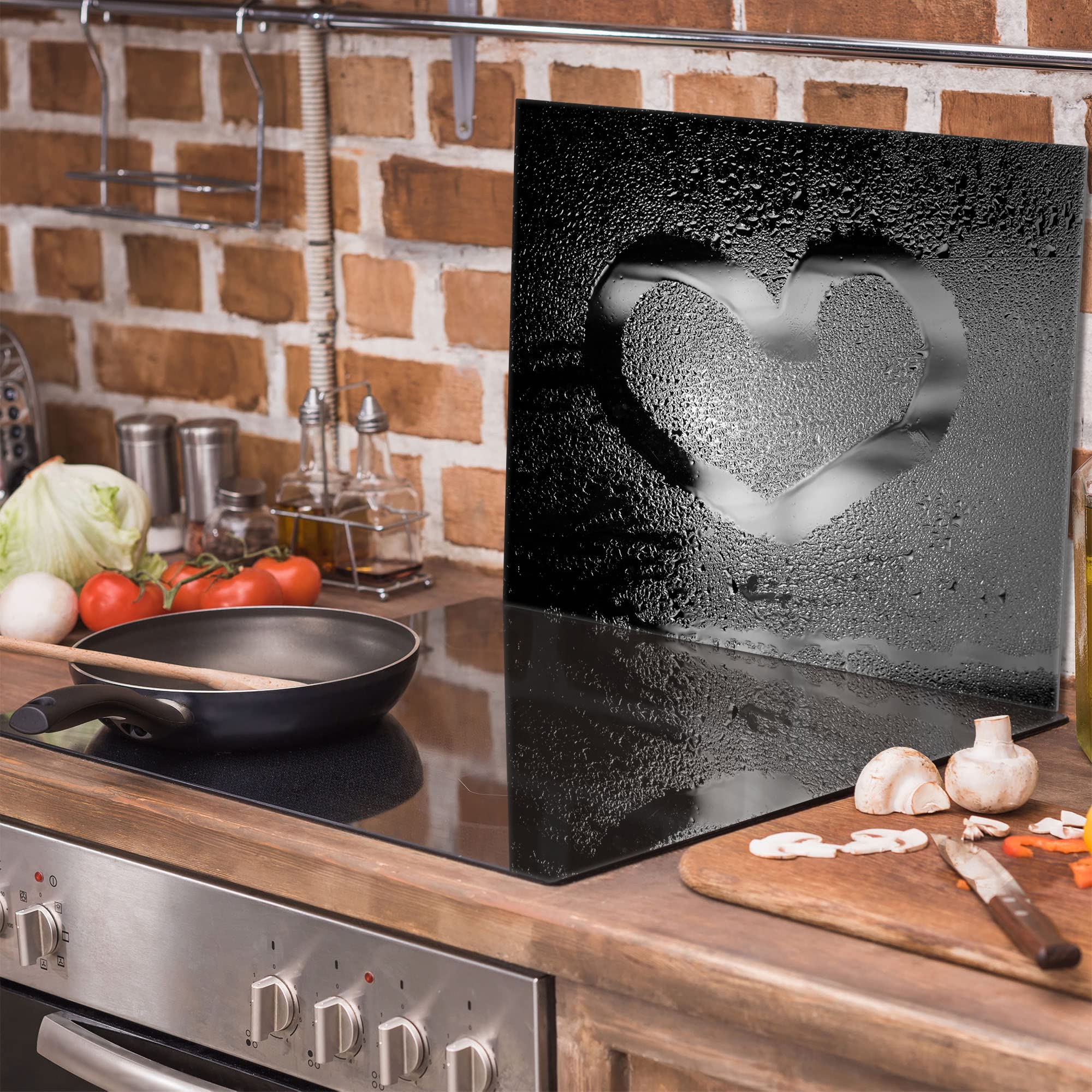 Copri piano cottura induzione 60x52 cm copertura per piano cottura in vetroceramica 1 pezzi universale per piastre di cottura paraspruzzi tagliere in vetro temprato, Cuore d'argento